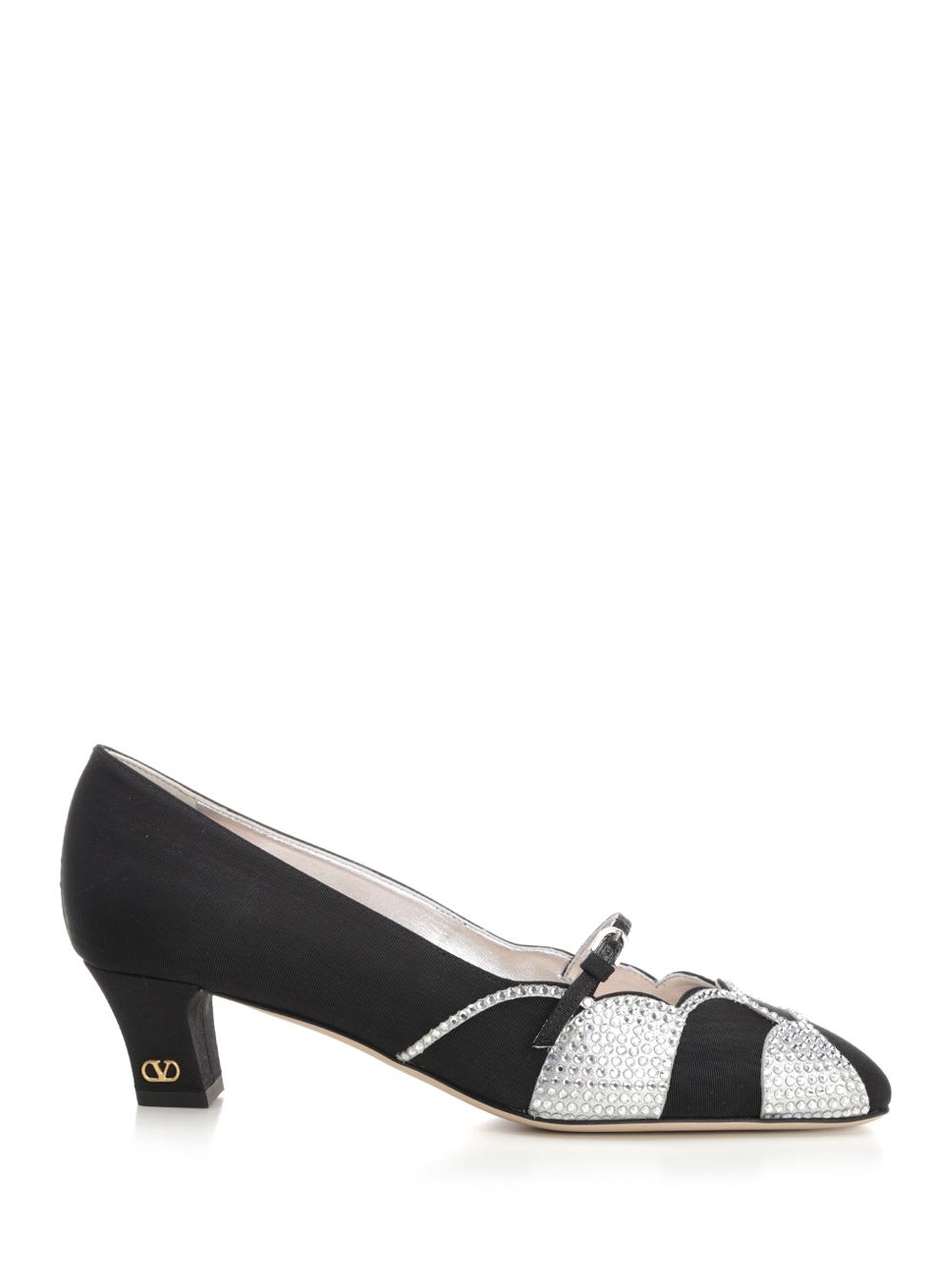 Valentino Garavani Women Black Fabric Bowow Pumps In Nerosilvershade