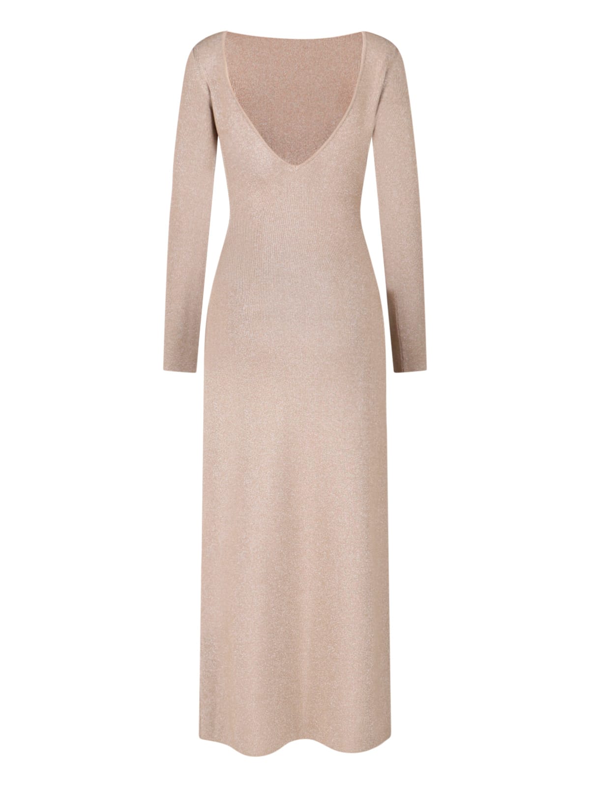 Max Mara Ribbed Maxi Dress With Round Neckline And Deep V-back In Neutral
