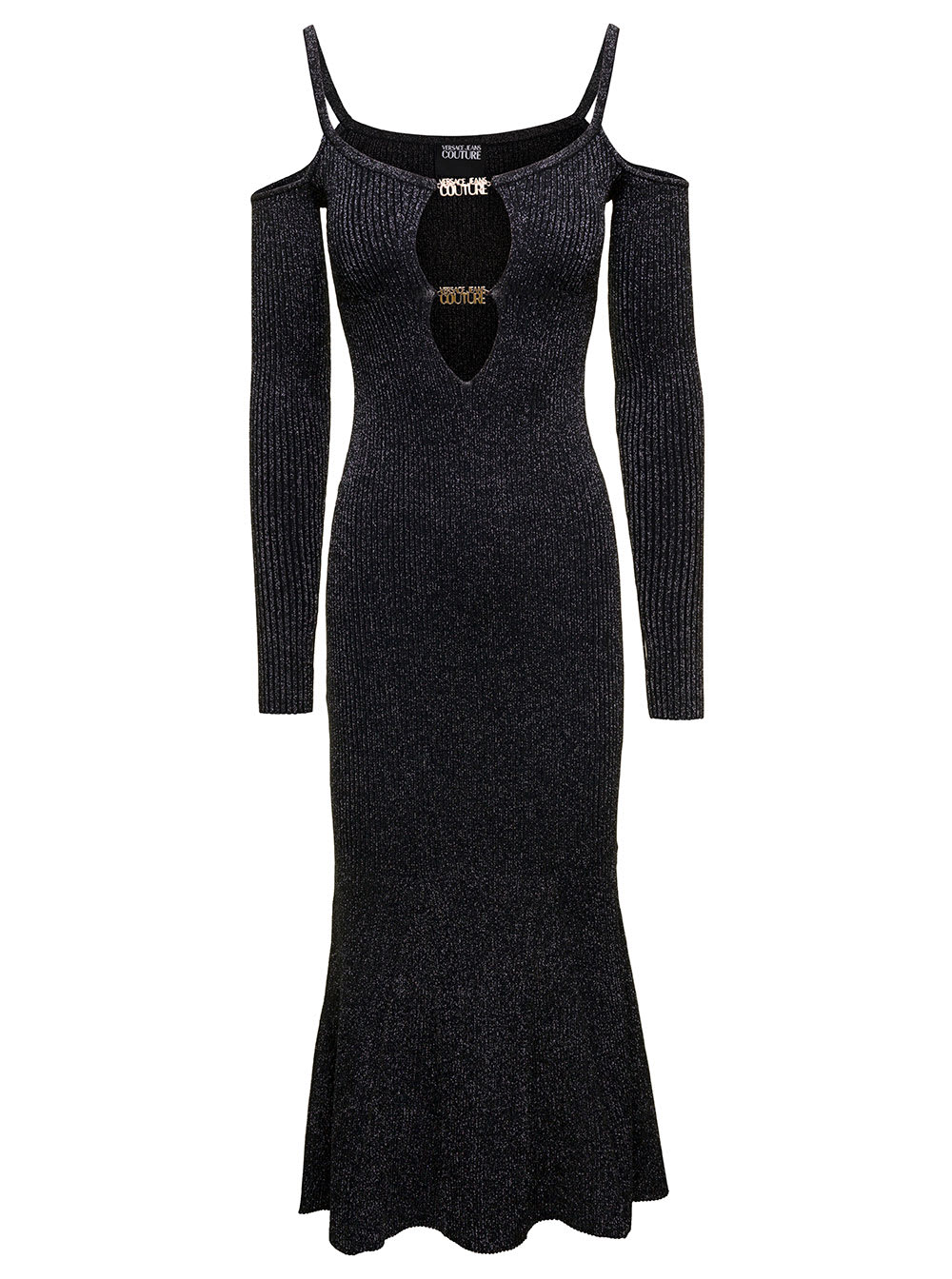 Shop Versace Jeans Couture 75dpm31 Bis Rib Lurex F14 Dress In Black