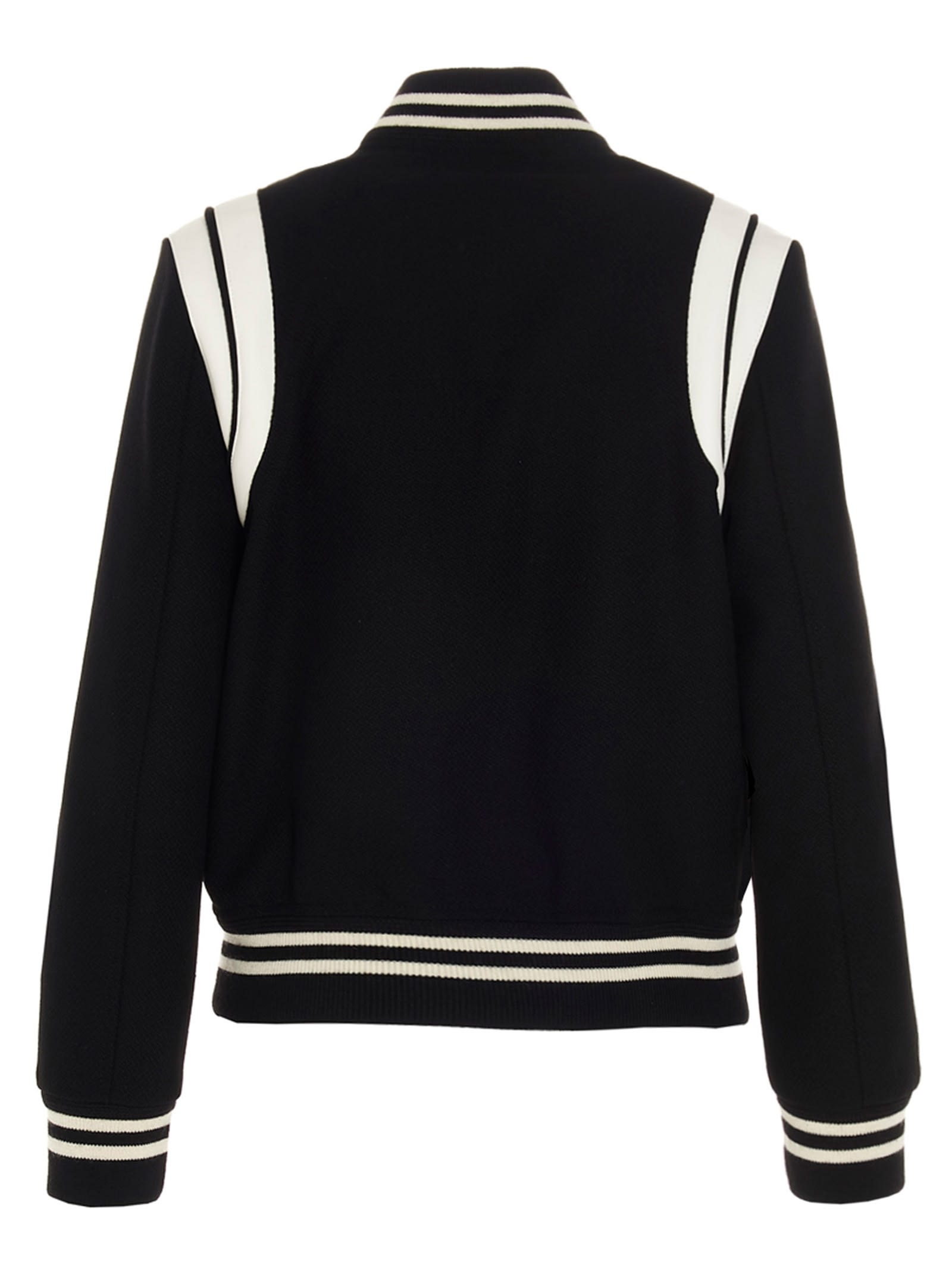 Shop Saint Laurent Teddy Bomber Jacket In White/black