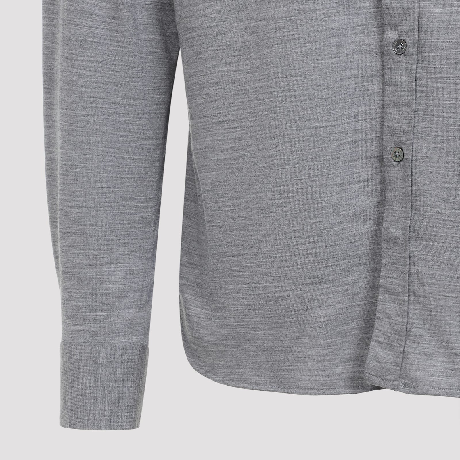 Canali Long-sleeved Wool Shirt In Gray