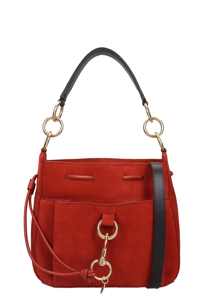SEE BY CHLOÉ TONY MEDIA SHOULDER BAG IN RED SUEDE,11244662