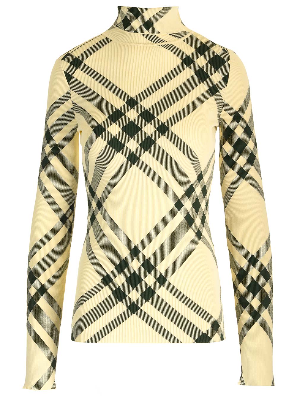 Shop Burberry Check Print Turtleneck In Green