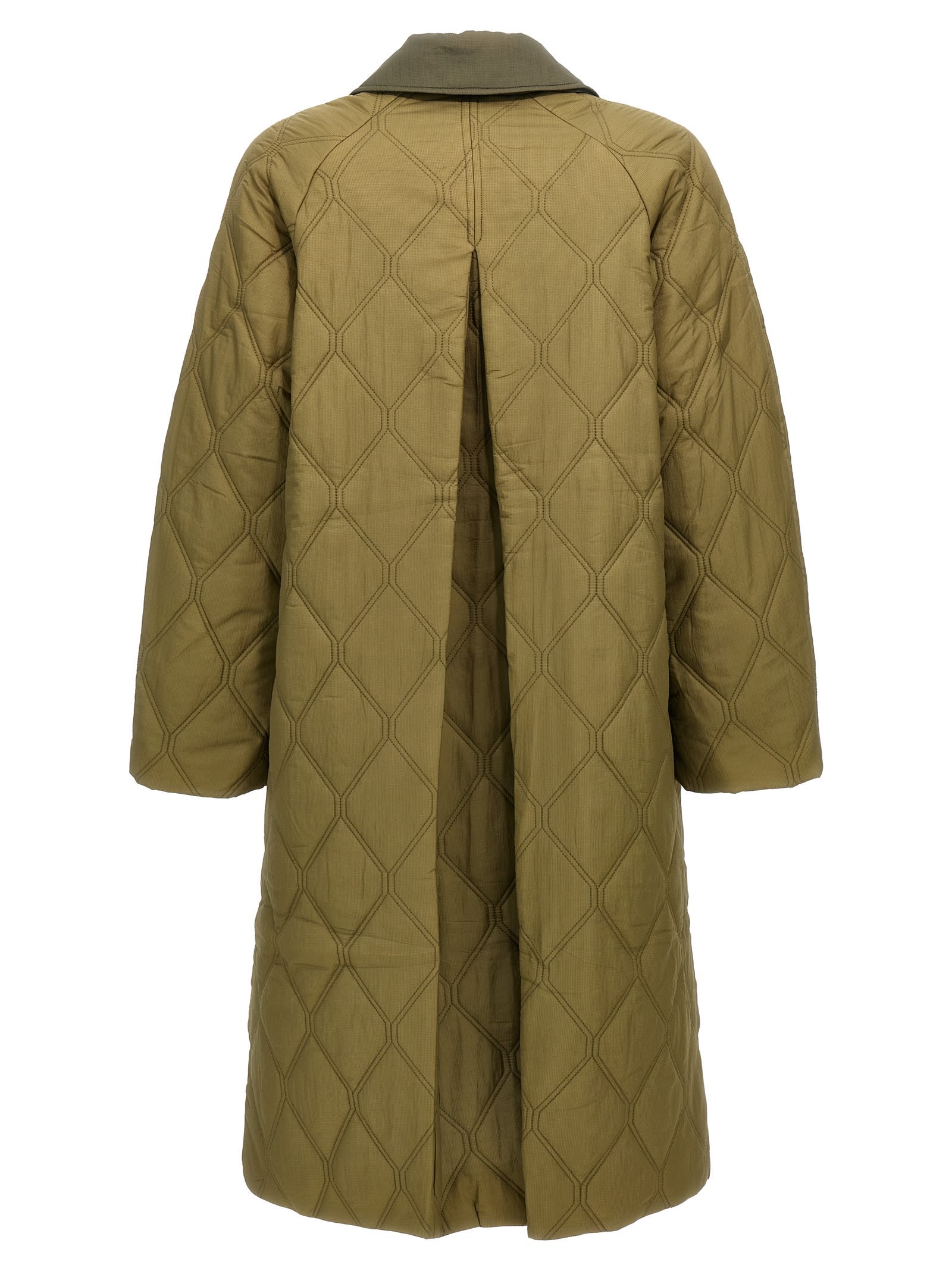 Shop Ganni Quilt Raglan Long Down Jacket In Green