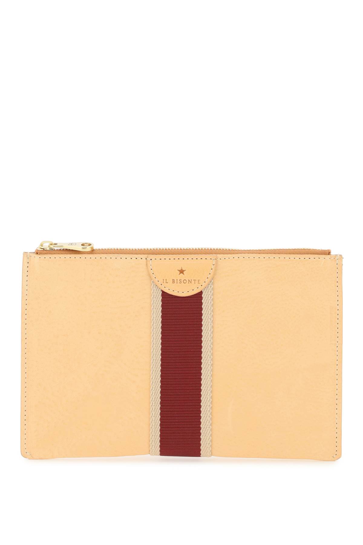 Il Bisonte Leather Pouch With Ribbon In Naturale (beige)