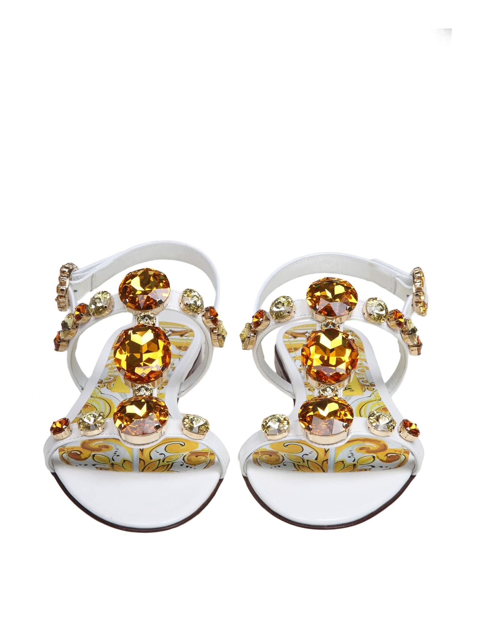 Shop Dolce & Gabbana Patent Leather Sandal With Applied Stones In White/multicolor