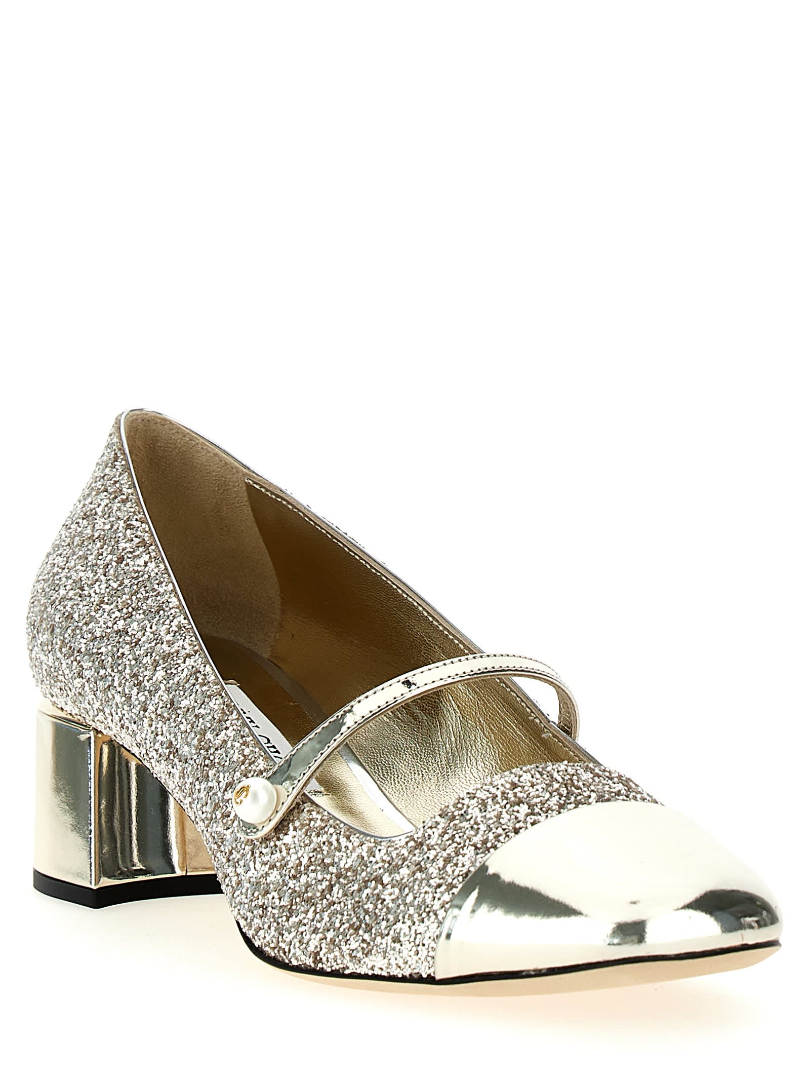Jimmy Choo Glitter And Laminated Leather Pumps Color Gold And Sand In Silver