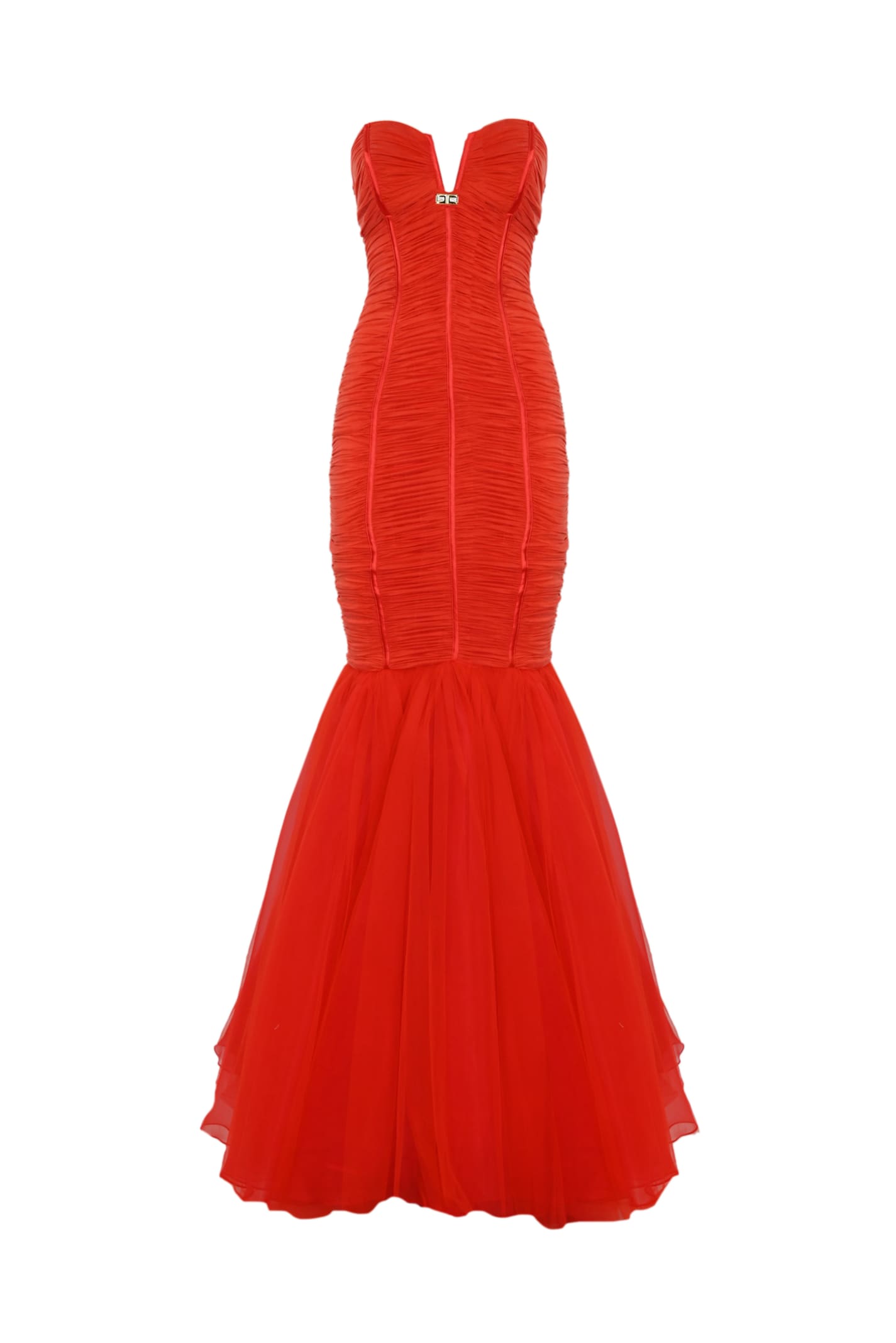 Shop Elisabetta Franchi Red Carpet Dress In Jersey And Tulle In Corallo