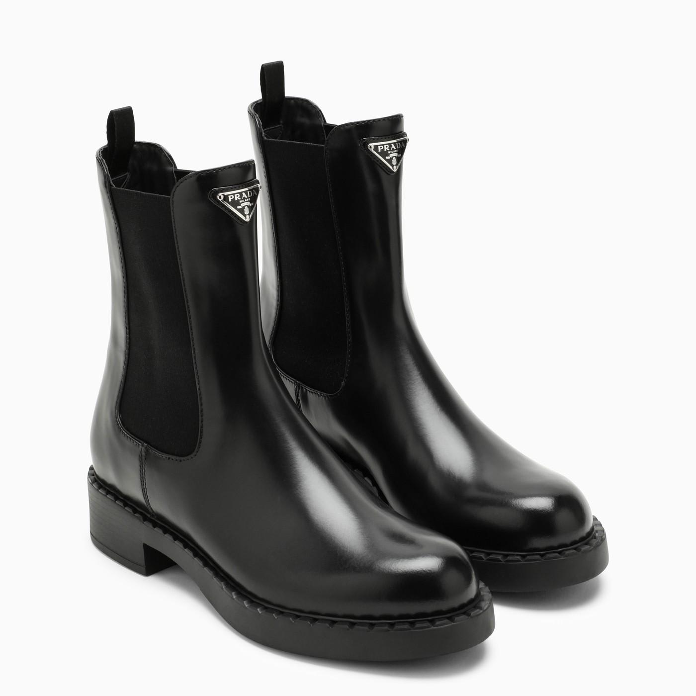 Shop Prada Black Leather Beatles Boot In Nero
