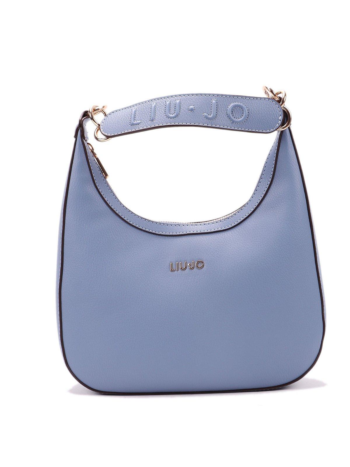 Shop Liu •jo Logo-lettering Zipped Shoulder Bag In Blue Denim