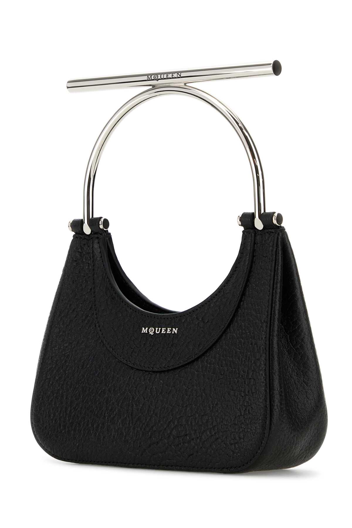 Shop Alexander Mcqueen Black Leather Mini Cross-bar Handbag In Blacksilver