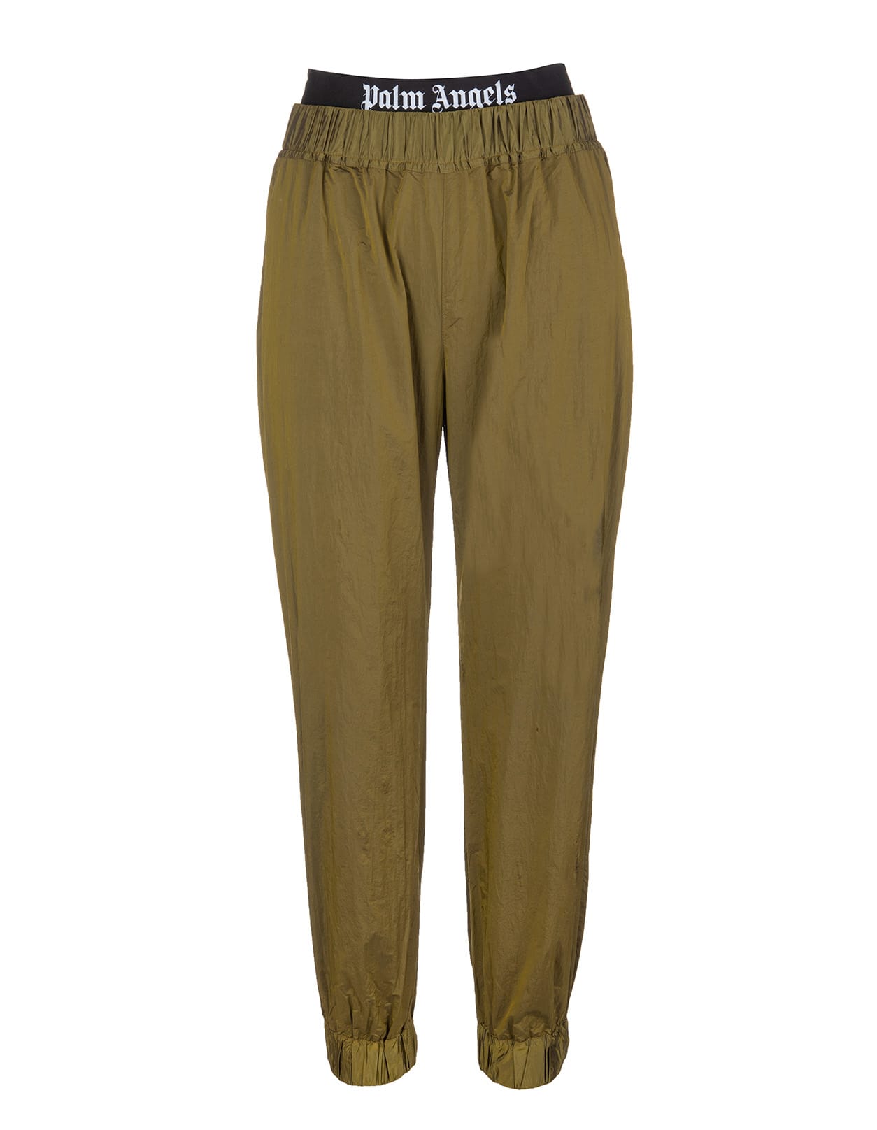 Palm Angels Woman Olive Green Slim Fit Joggers With Contrast Logoed Waist