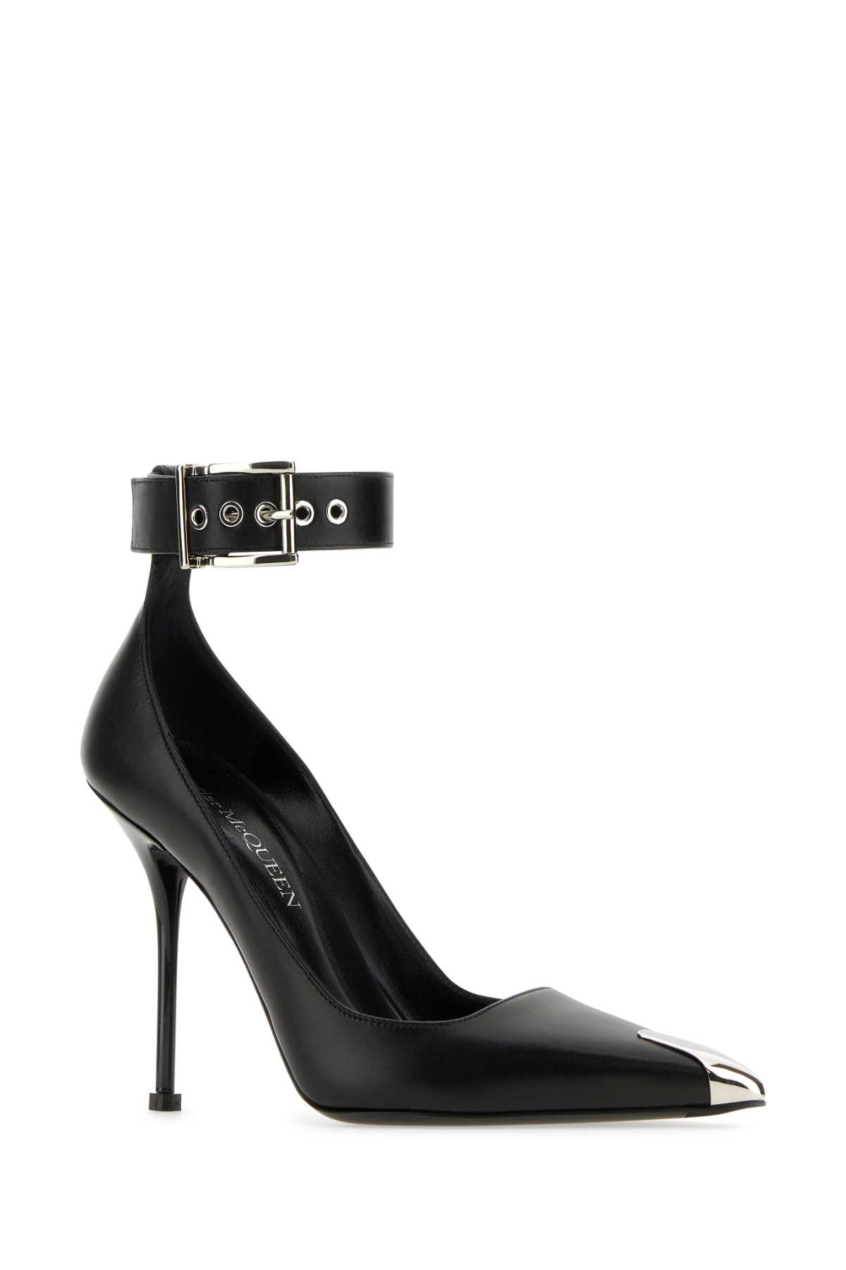 Shop Alexander Mcqueen Black Leather Punk Pumps In Blacksilver