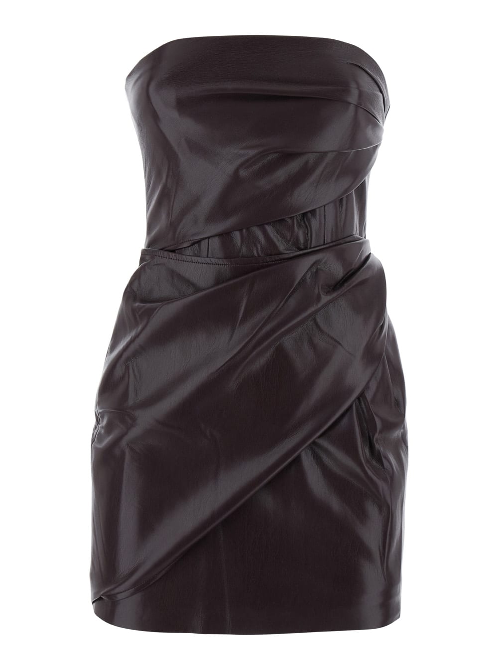 The Andamane Strapless Mini Dress Featuring Draped Detailing In Brown