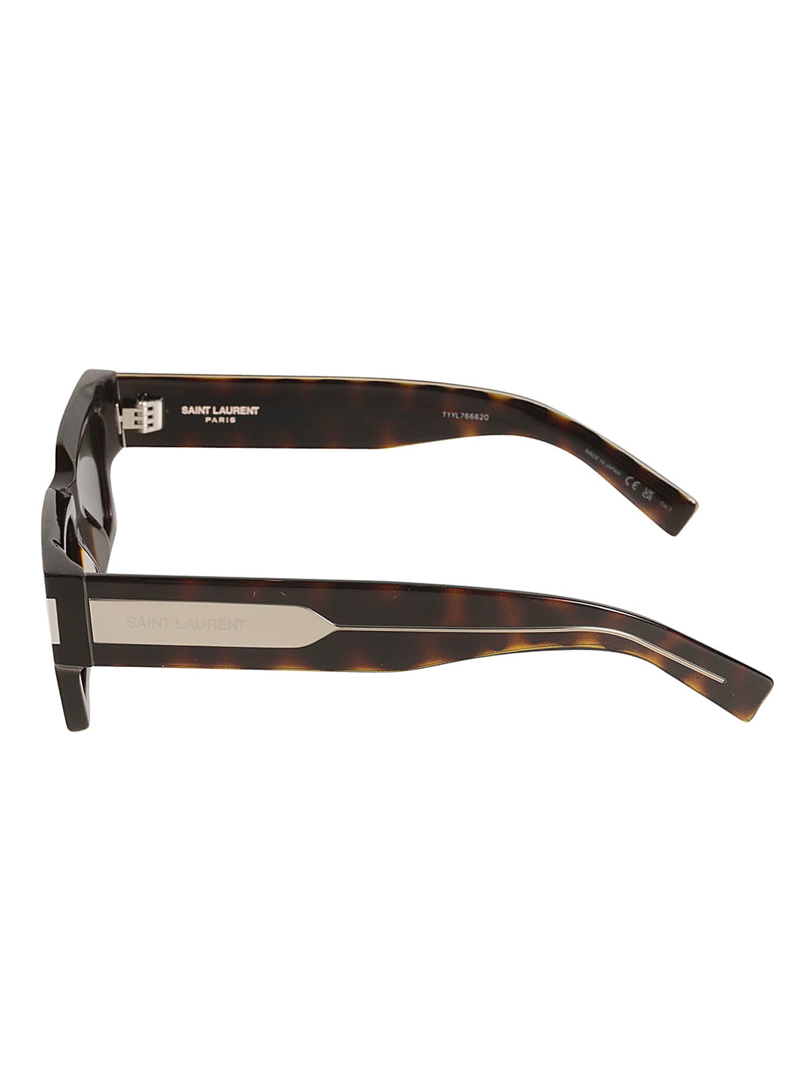 Shop Saint Laurent Rectangular Frame Flame Effect Sunglasses In Havana/crystal/grey