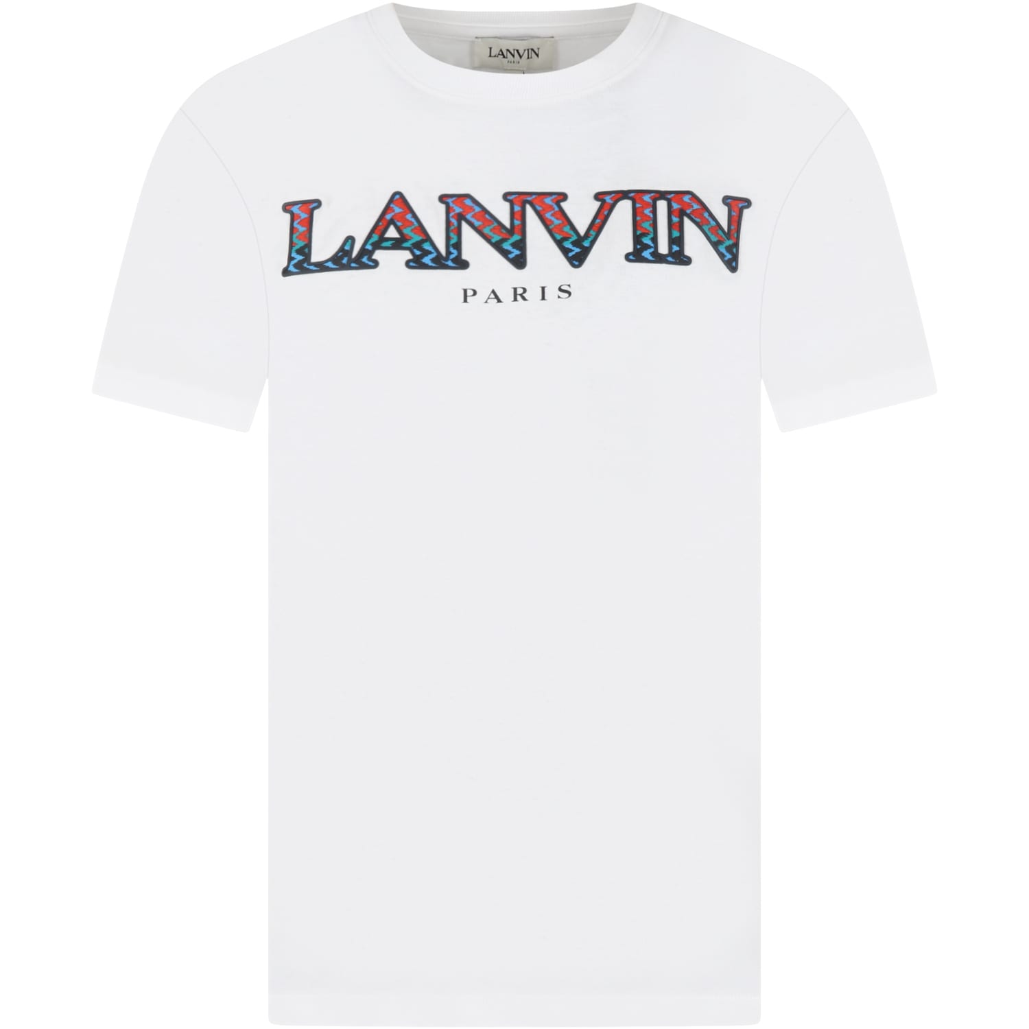 Lanvin Kids' White T-shirt For Boy With Blue Logo In Bianco