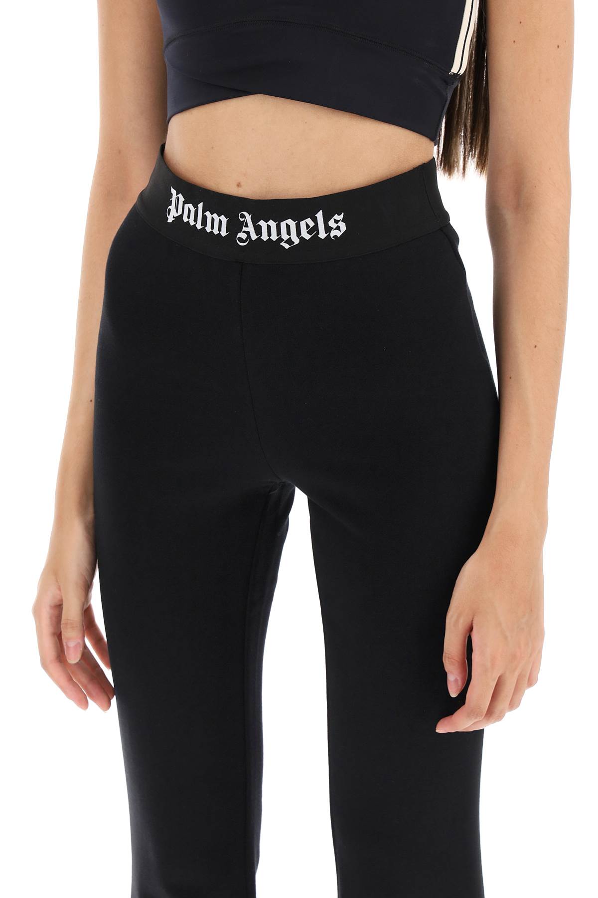 Shop Palm Angels Flared Joggers With Logoed Waistband In Black Black