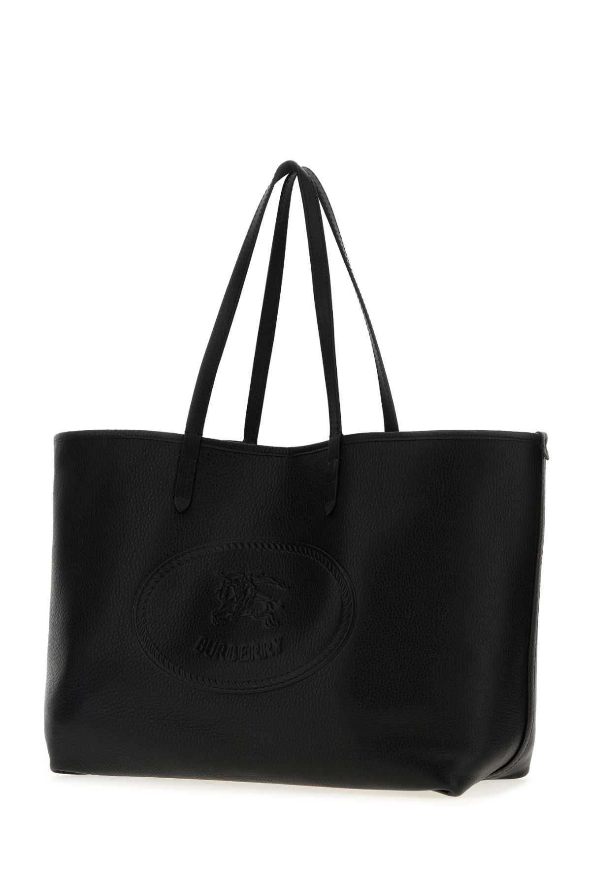 Burberry Medium Highlands Leather Shopping Shoulder Bag In Black