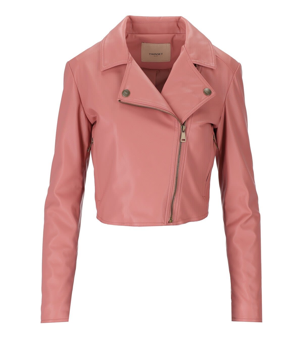 Twinset Biker Crop Jacket In Rosa