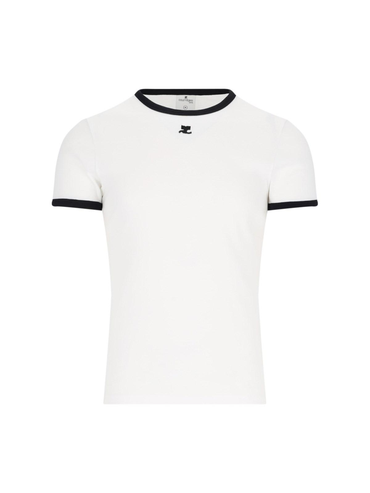 Shop Courrèges Contrast T-shirt In White/black