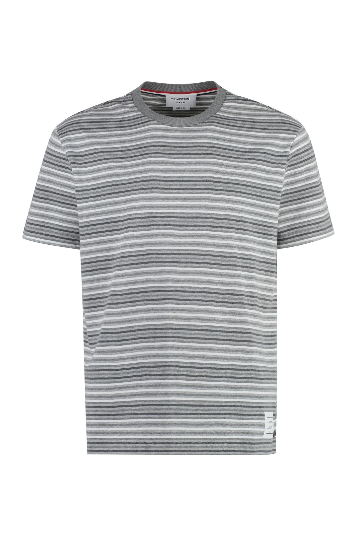 Thom Browne Short Sleeve Striped T-shirt In Grey
