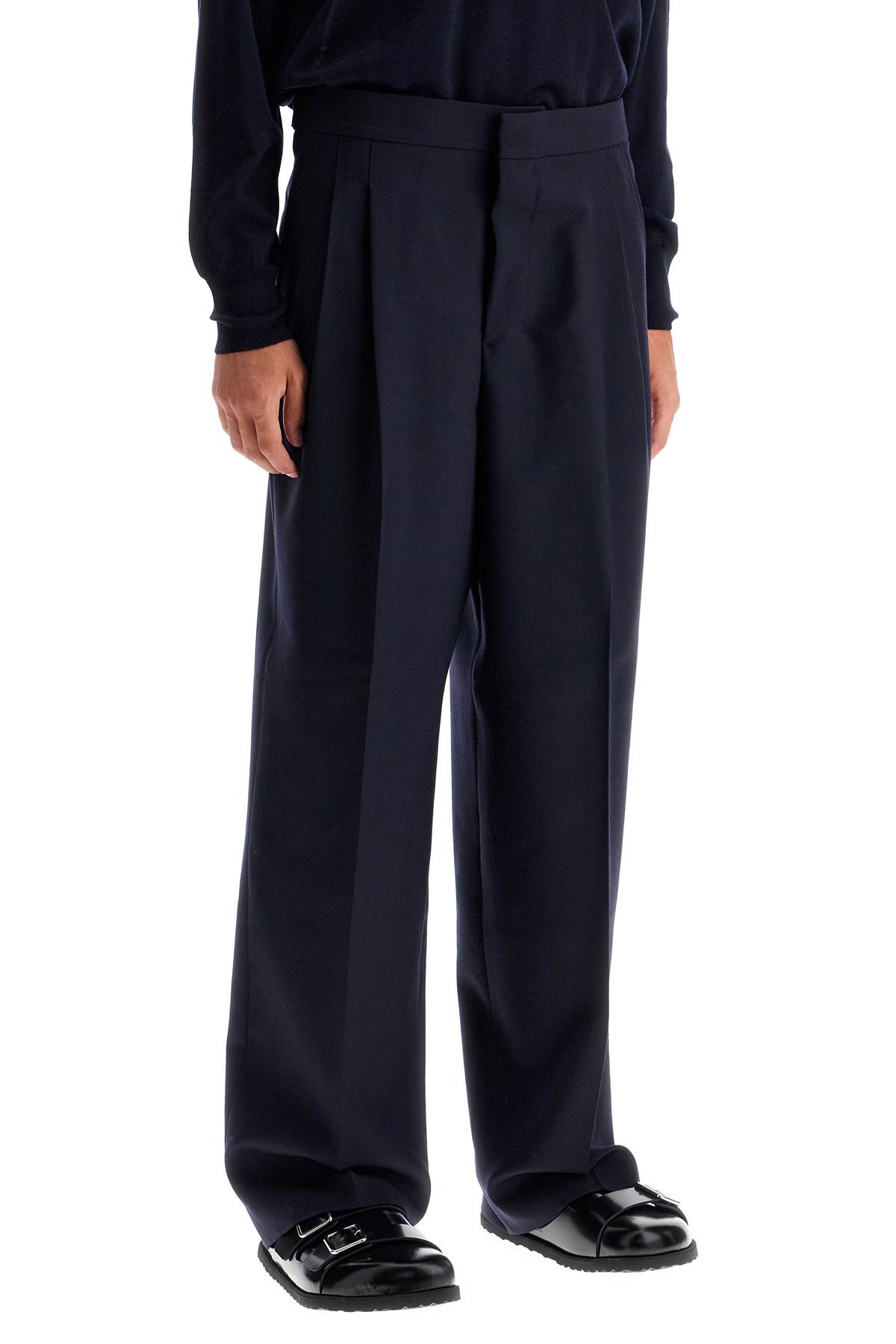 Shop Ami Alexandre Mattiussi Large Fit Wool Gabardine Trousers In Blue