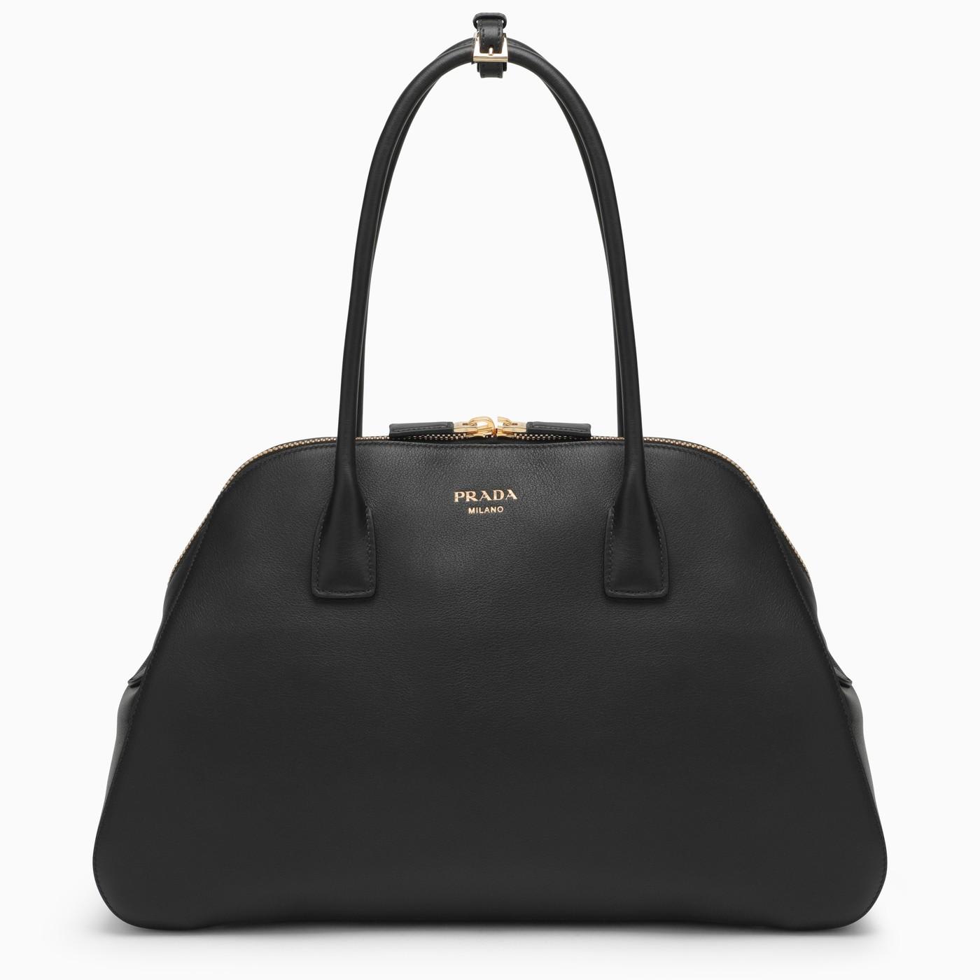 Shop Prada Large Black Leather Shopping Bag In Nero