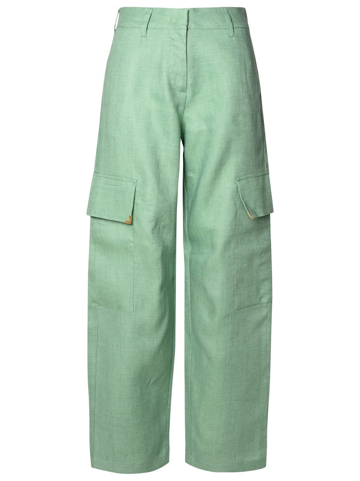 Shop Palm Angels Cargo Pants In Green Linen In Mint