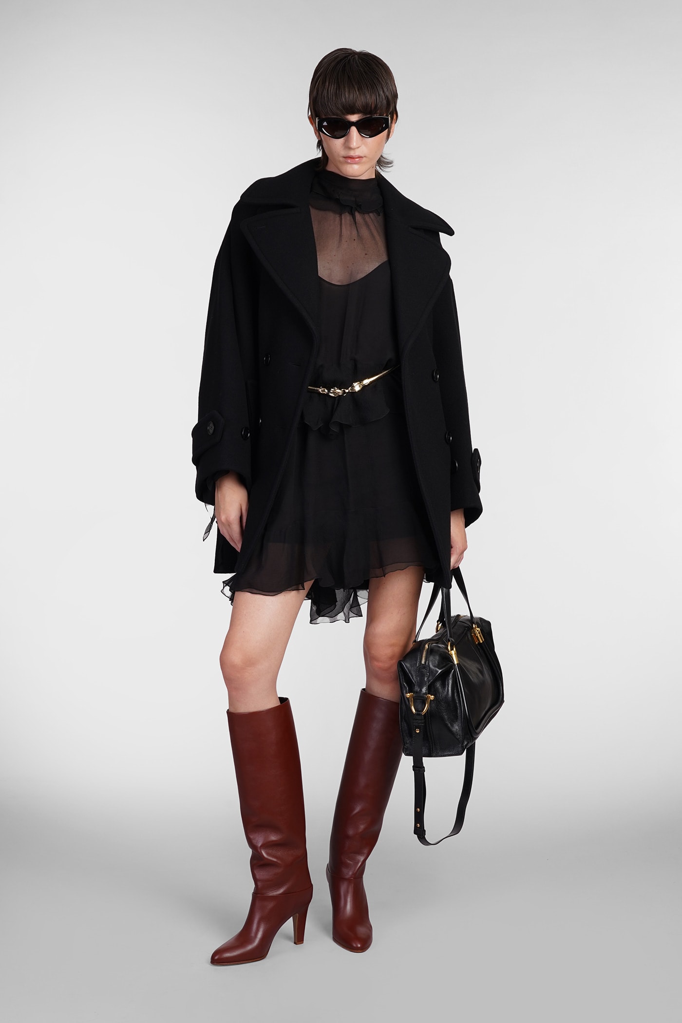 Shop Chloé Coat In Black Wool