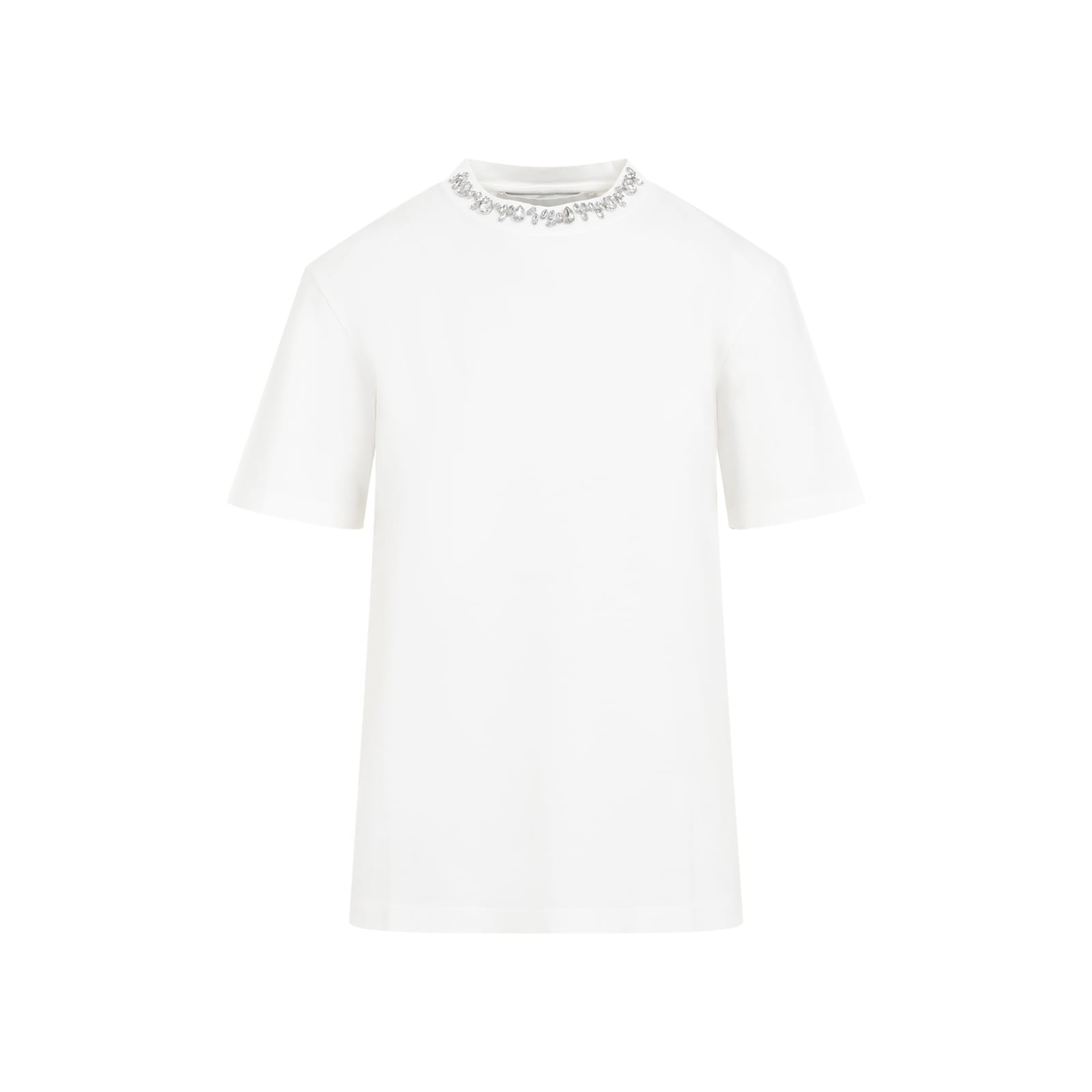 Golden Goose White Crewneck T-shirt With Rhinestone Embellishments On The Collar And Logo Detail On The Rear In White