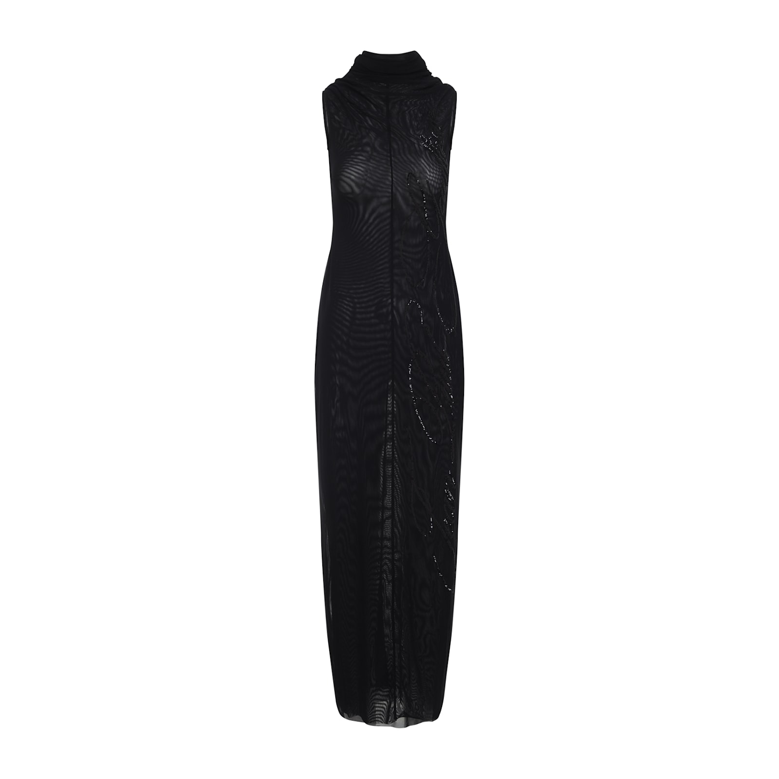 Jean Paul Gaultier Mesh Long Dress With Sequins In Black