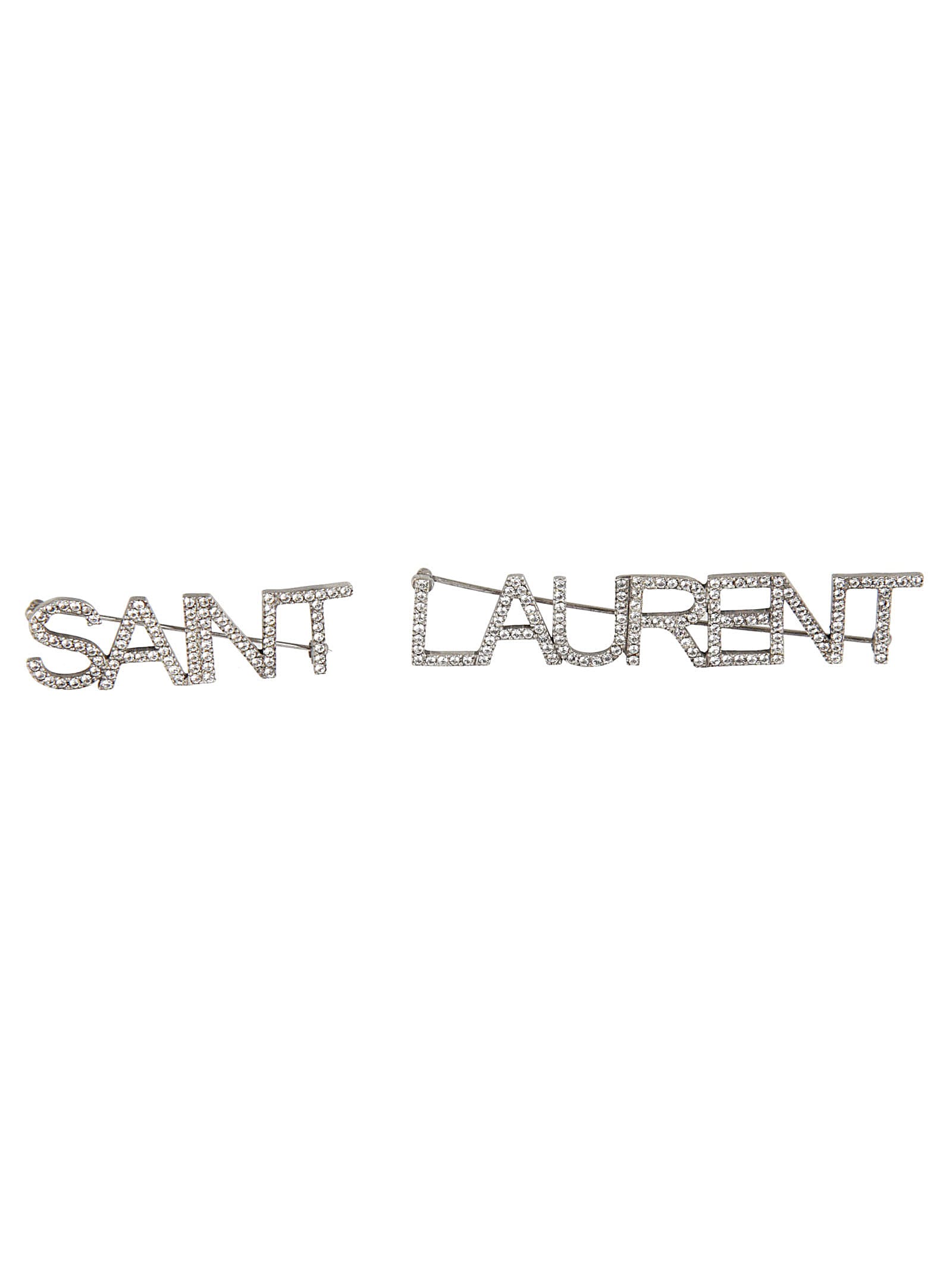 Saint Laurent Logo Brooch In Argent Oxyde Crystal