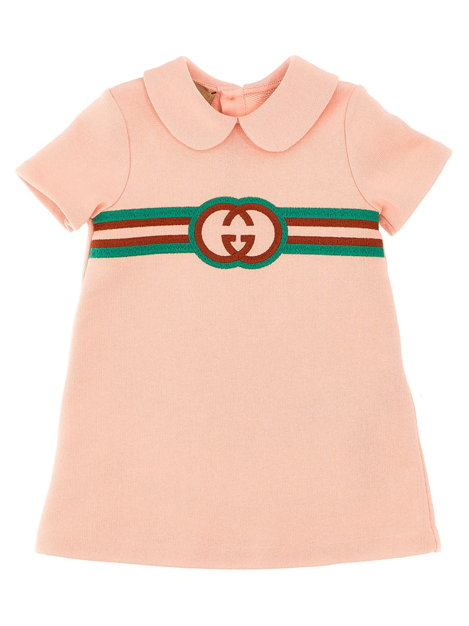 Gucci Babies' Logo Embroidery Dress In Pink