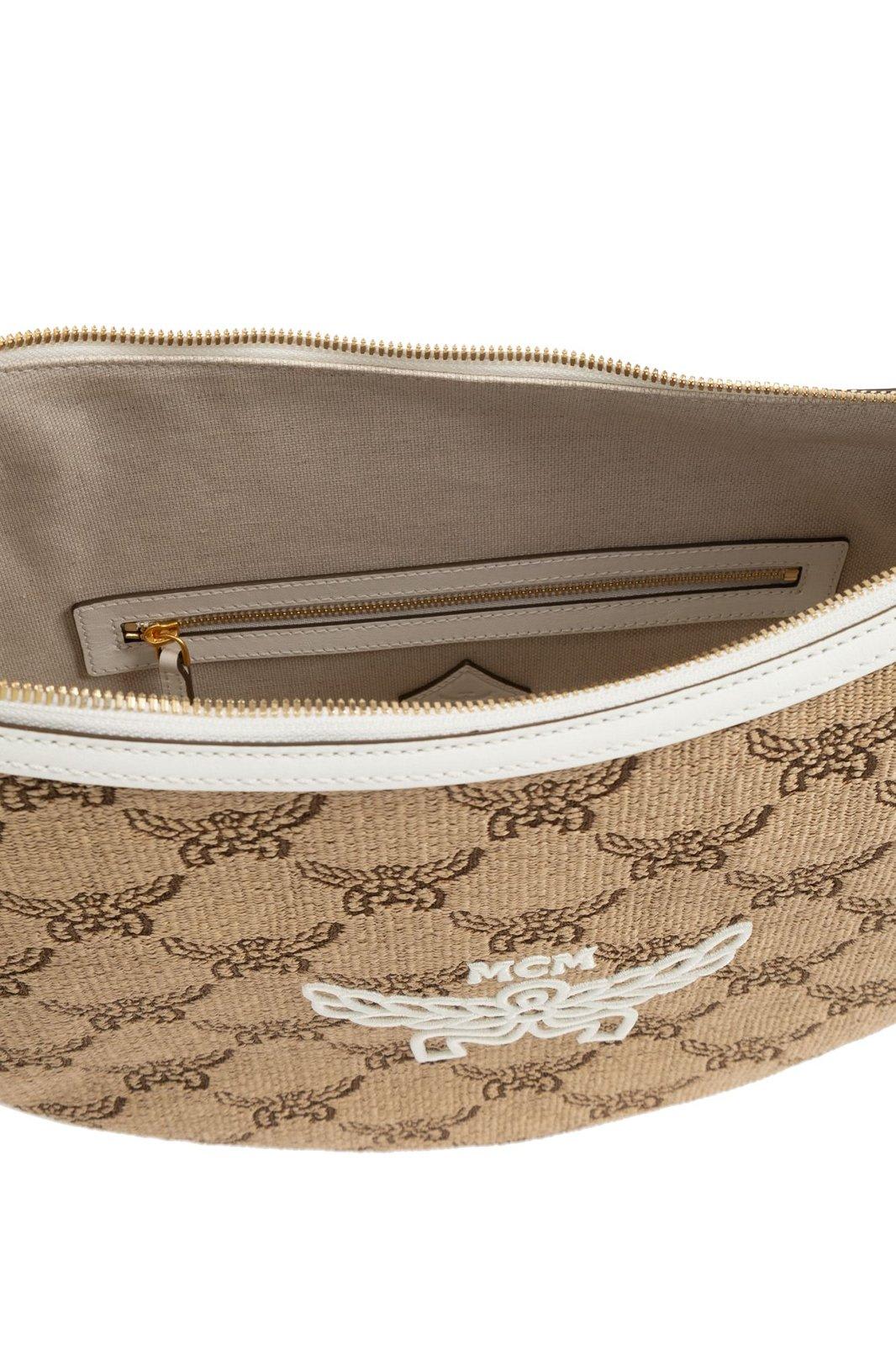 Mcm Logo Printed Shoulder Bag In Neutrals