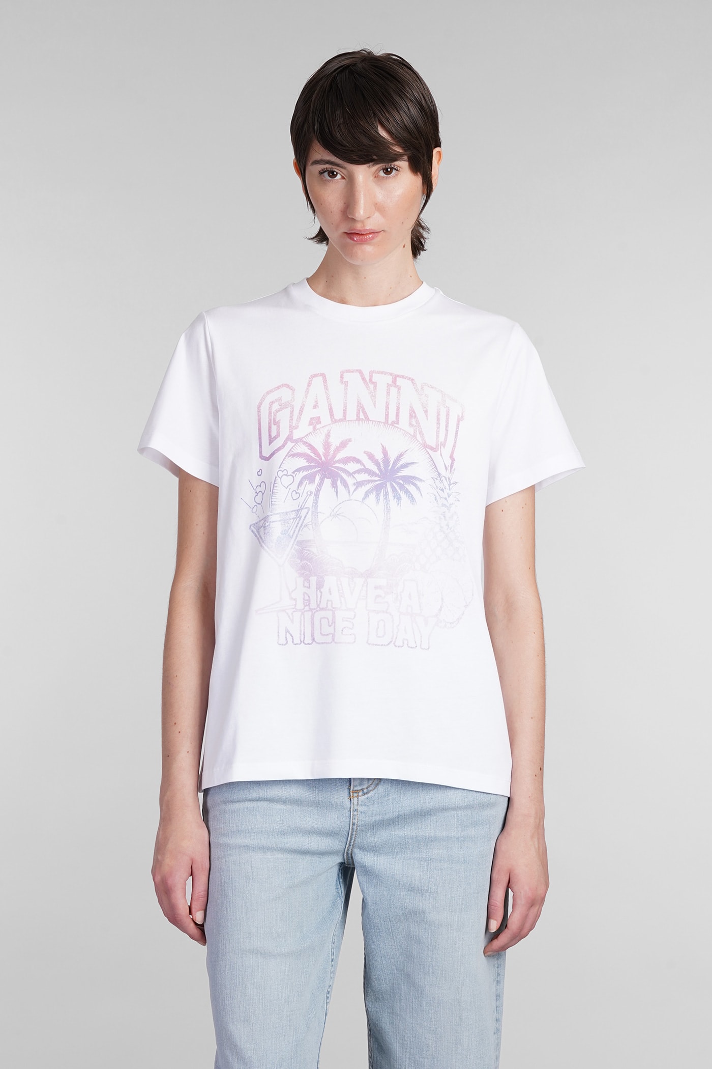 Shop Ganni T-shirt In White Cotton