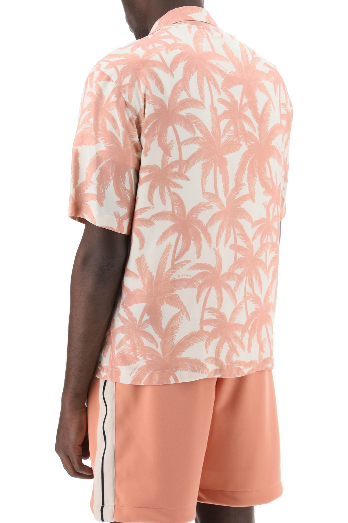 Shop Palm Angels Bowling Shirt With Palms Motif In Off-white/pink