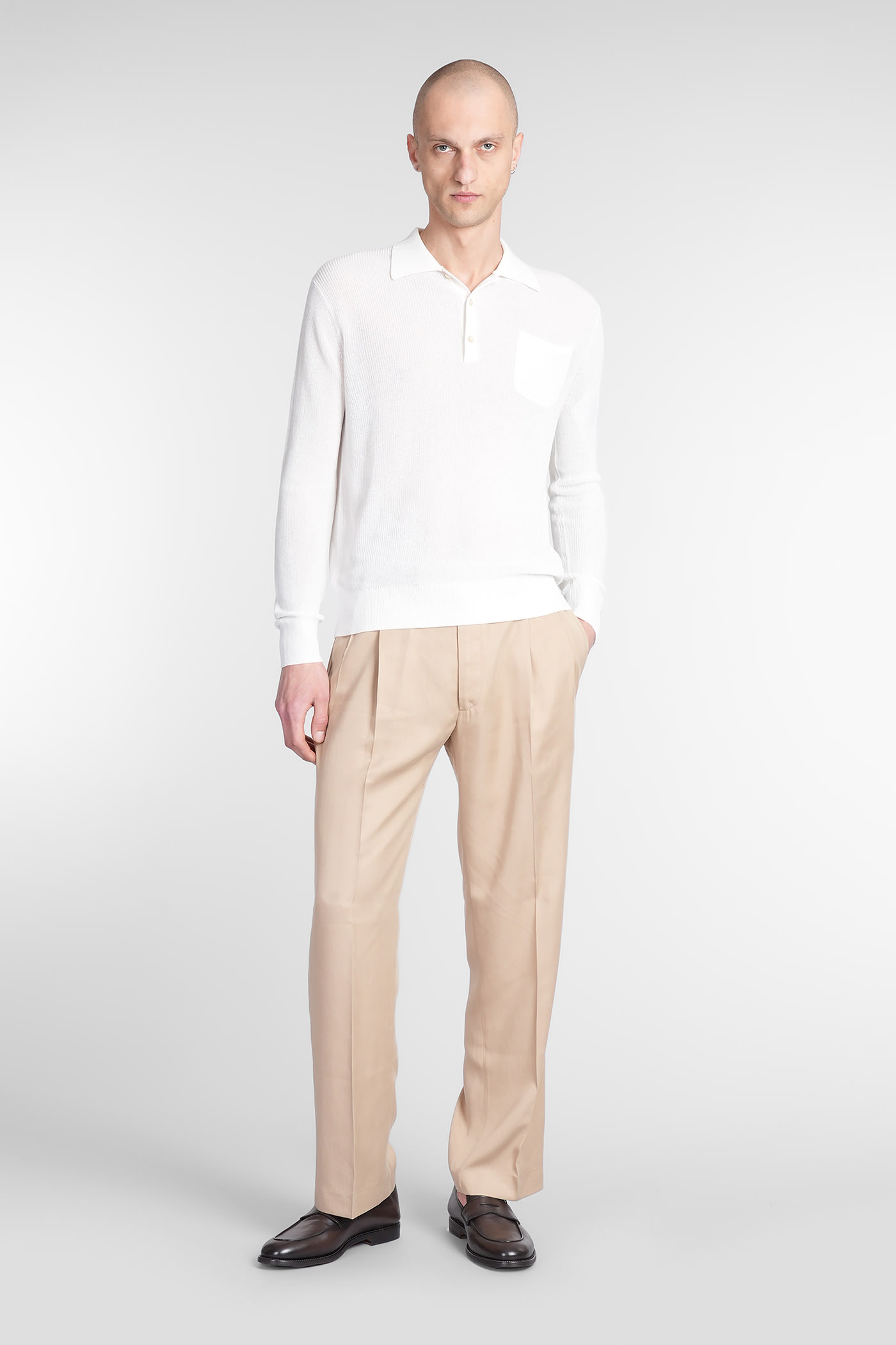 Ballantyne Knit Short-sleeved Polo With Structured Collar In White