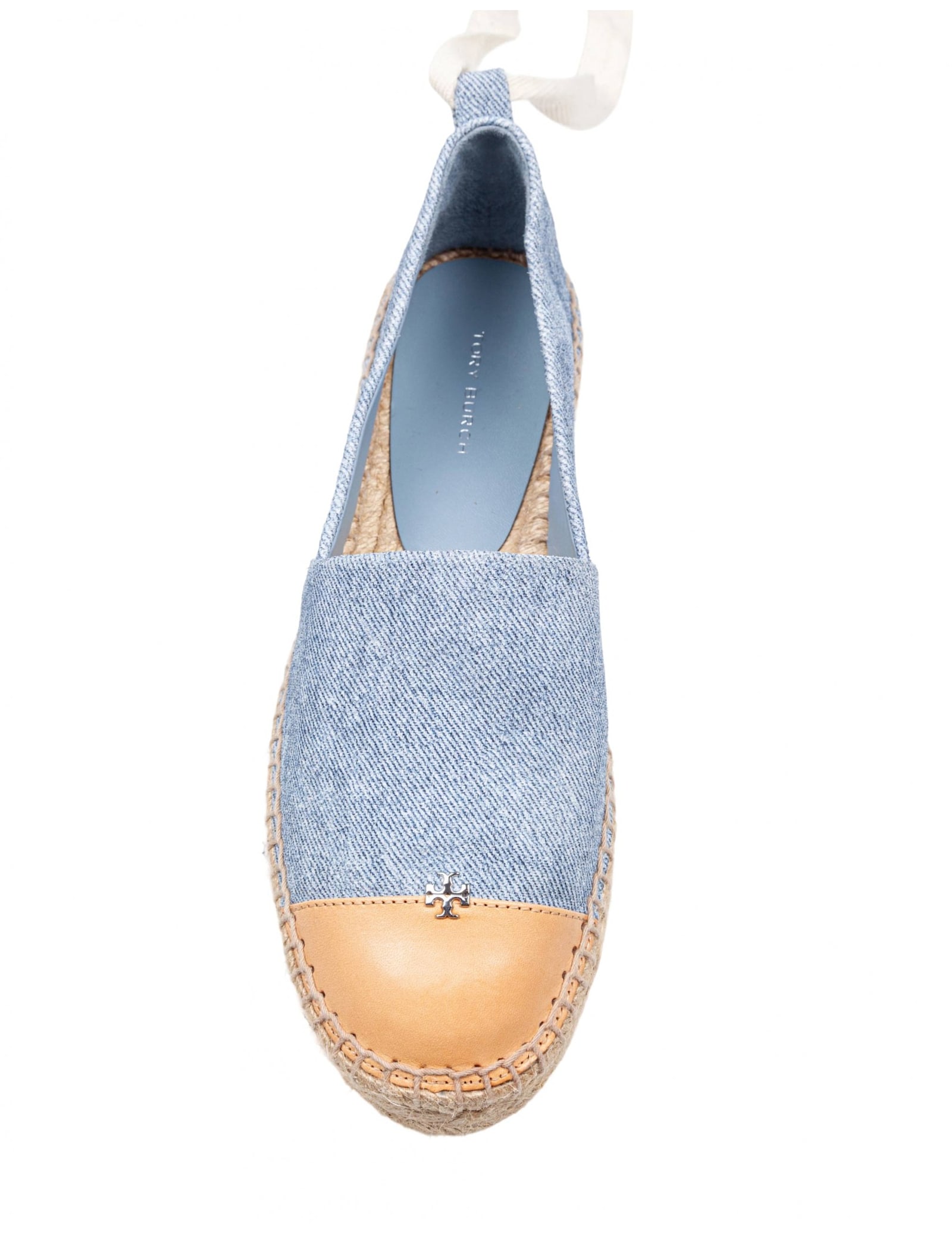 Tory Burch Bicolor Denim Ankle-wrap Espadrilles In Blue