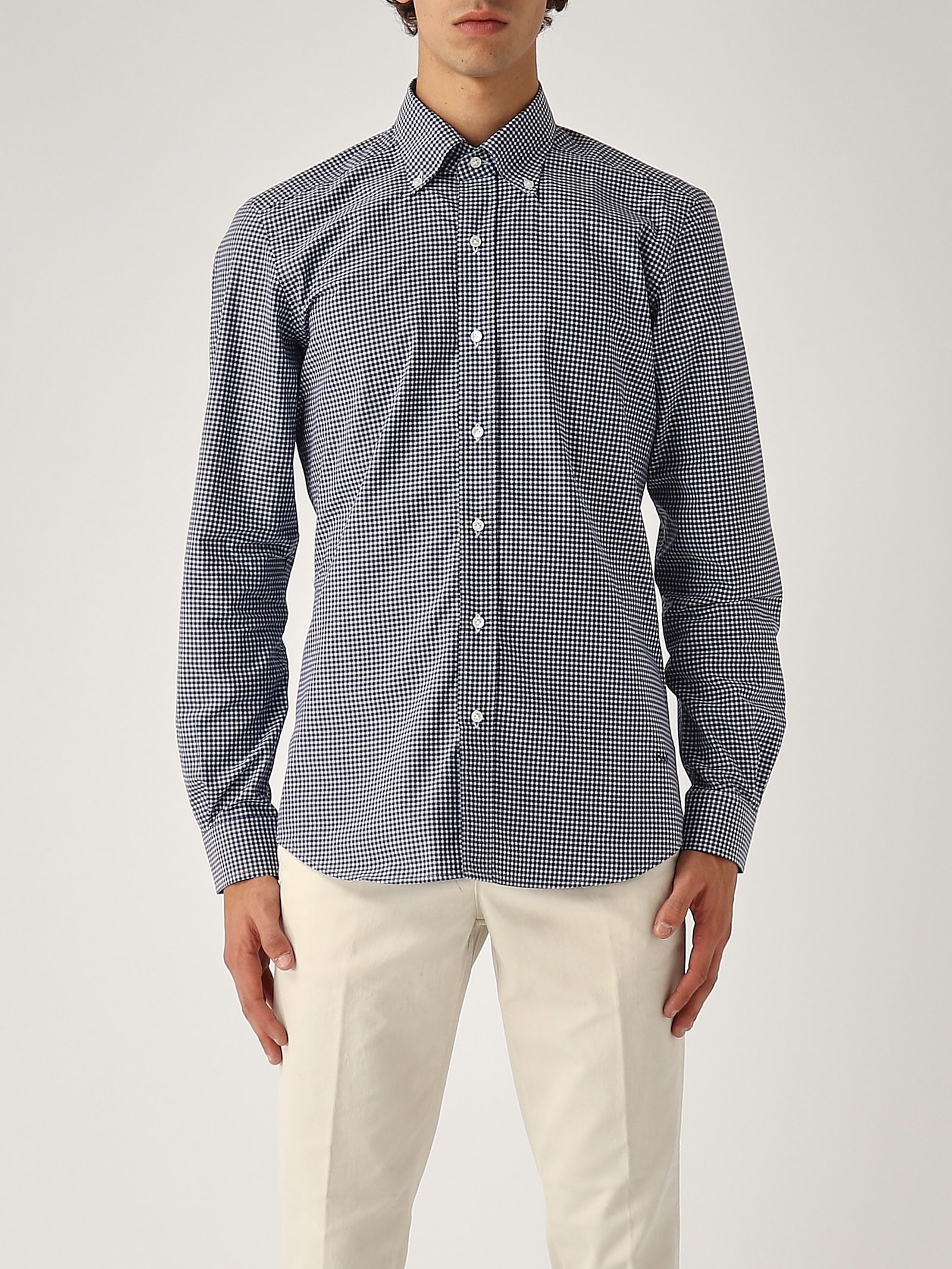 Shop Fay Camicia Button Down Shirt In Vichy Blu