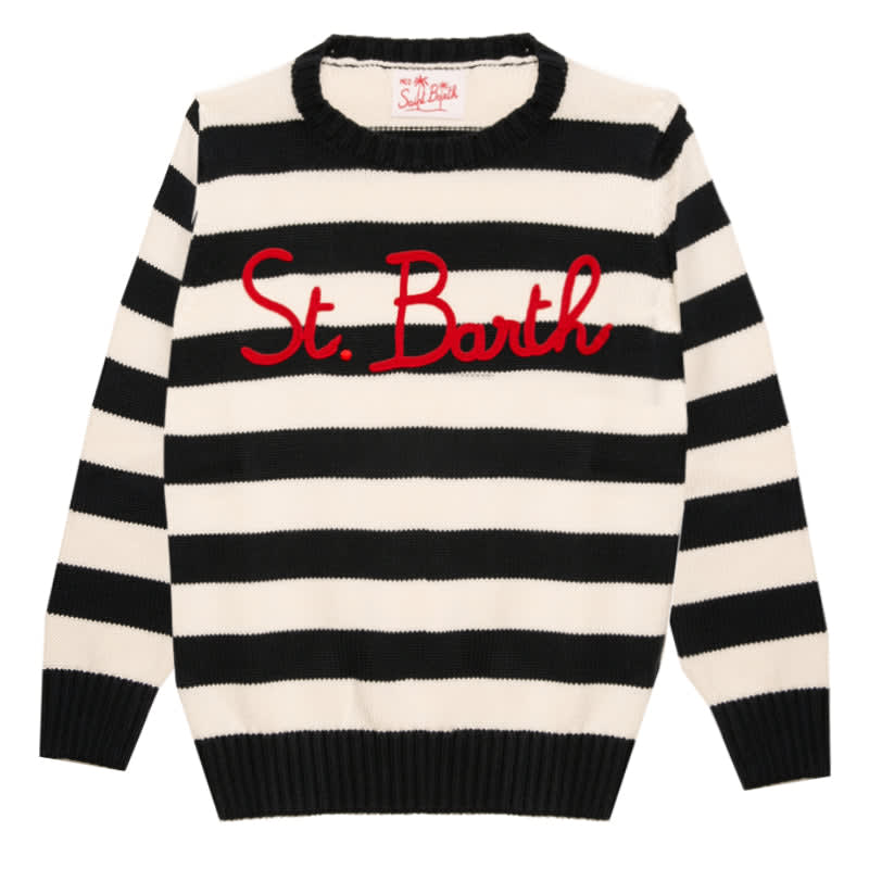 Mc2 Saint Barth Kids' Boy Cotton Sweater With St. Barth Embroidery In Blue