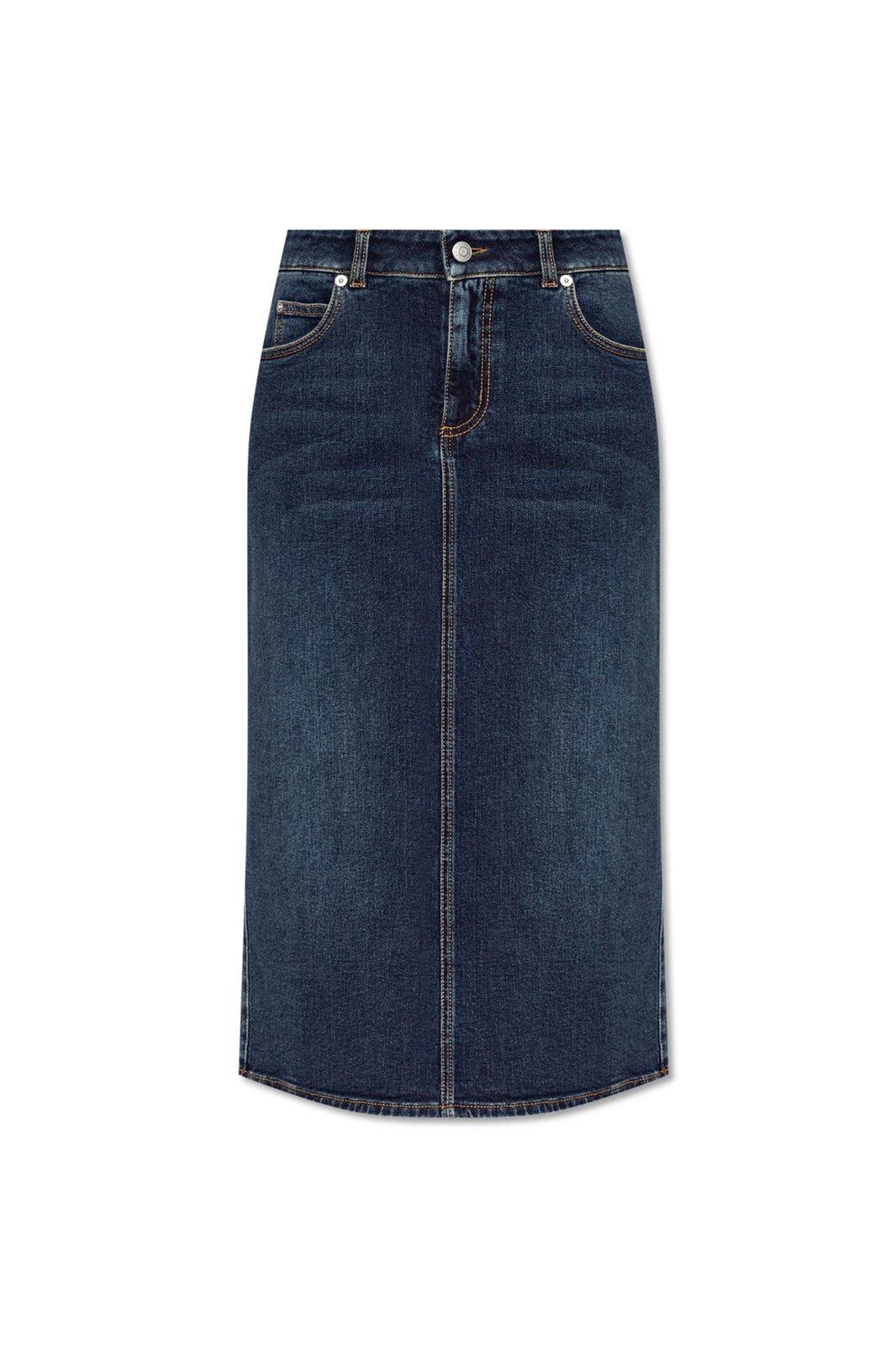 Log Patch Denim Midi Skirt