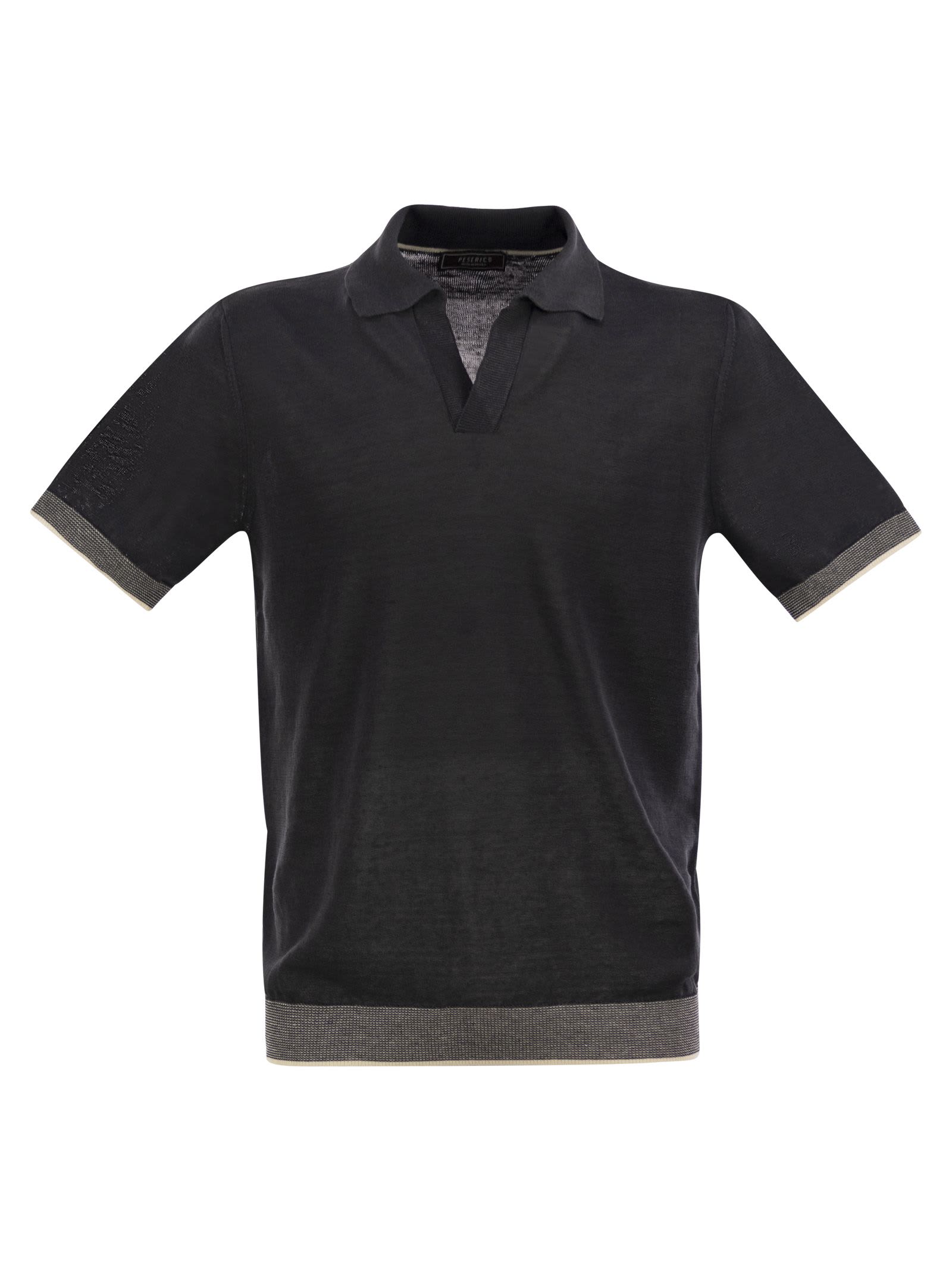Polo Shirt In Linen And Cotton Yarn