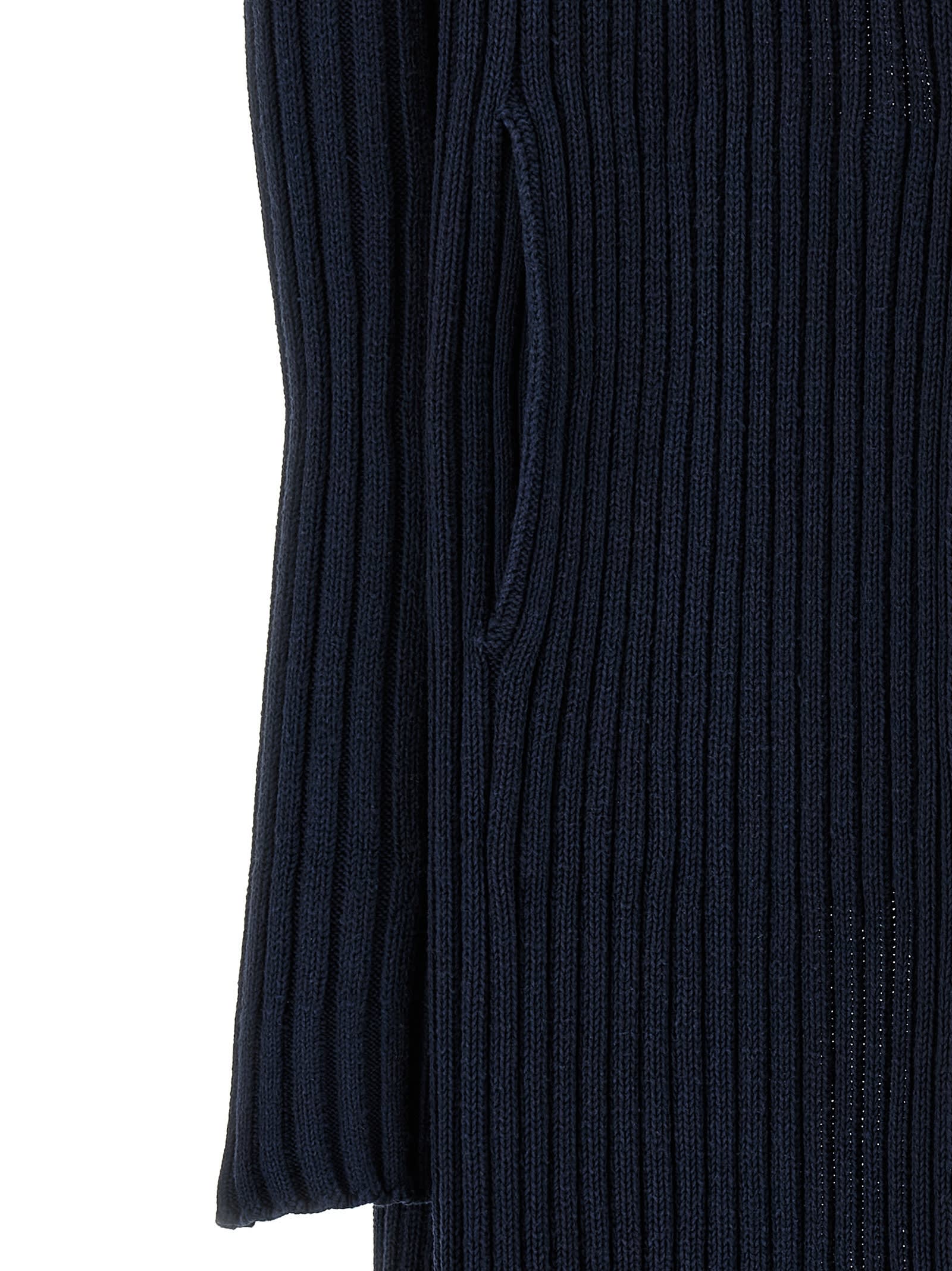 Balenciaga Long Ribbed Cardigan High Collar In Blue