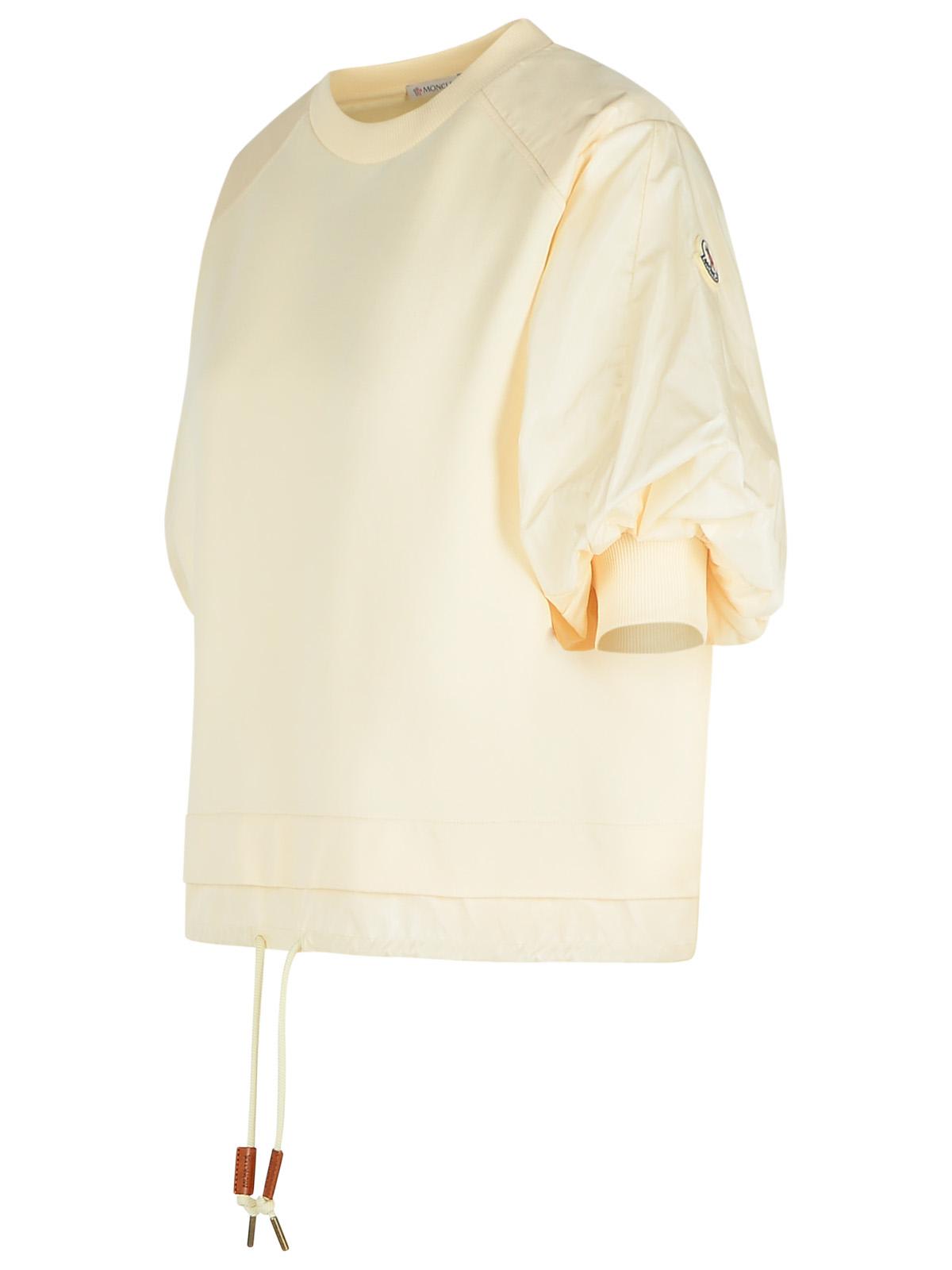 Moncler 'drawstring Hem Puff Sleeves Ribbed Cuffs T-shirt' In Beige