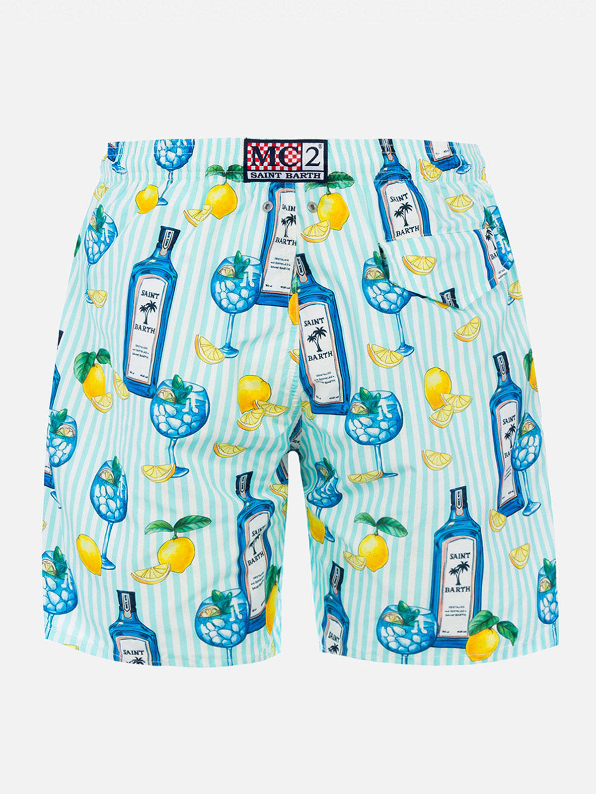 Mc2 Saint Barth Man Lightweight Fabric Swim-shorts Lighting With Gin Tonic Print In Green