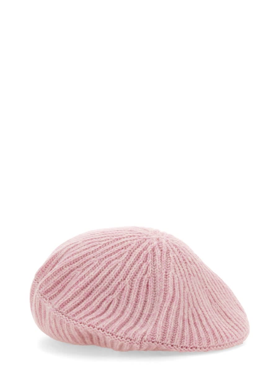 Shop Ganni Ribbed Knit Beanie In Pink
