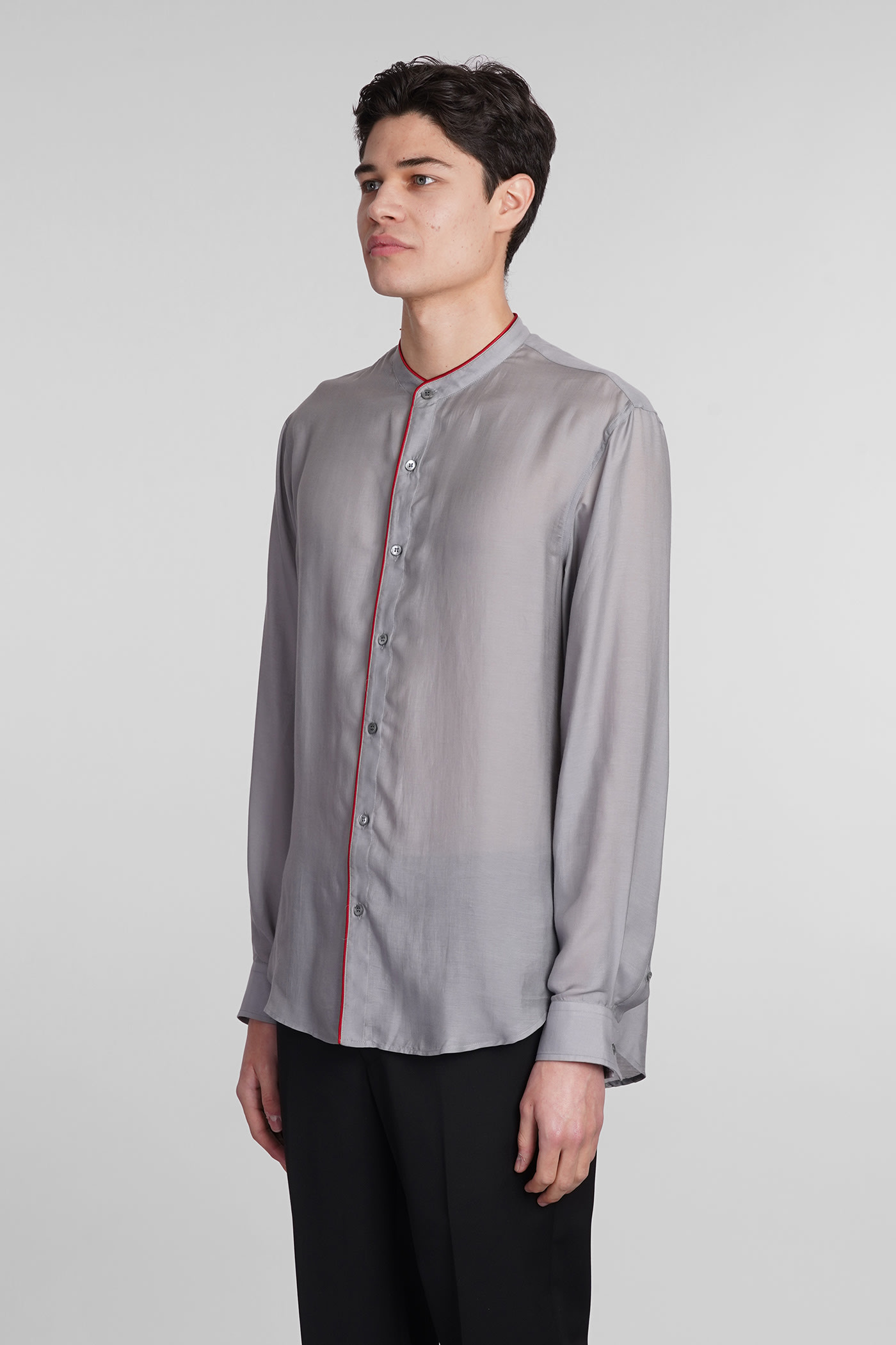 Shop Giorgio Armani Shirt In Grey Wool And Polyester