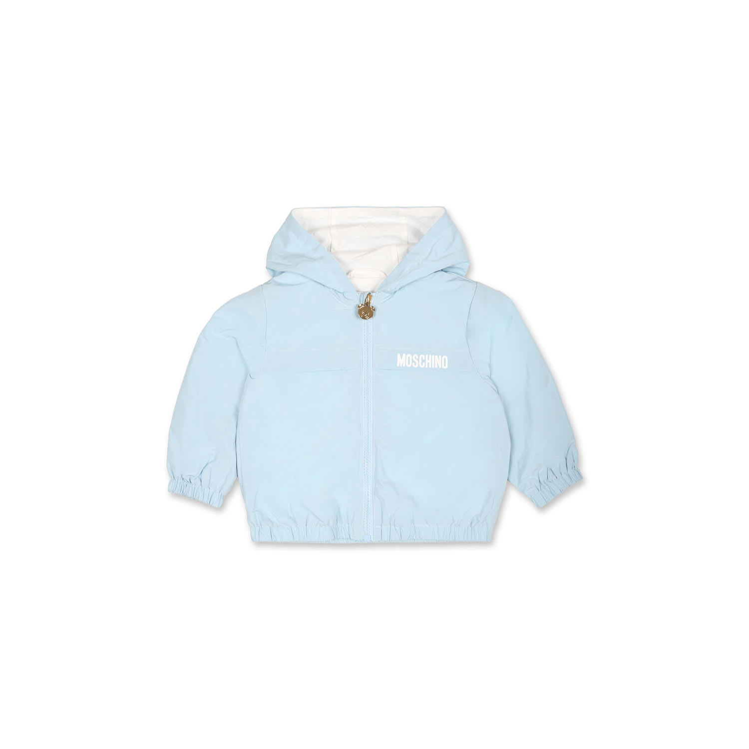 Shop Moschino Light Blue Windbreaker For Baby Boy With Teddy Bear