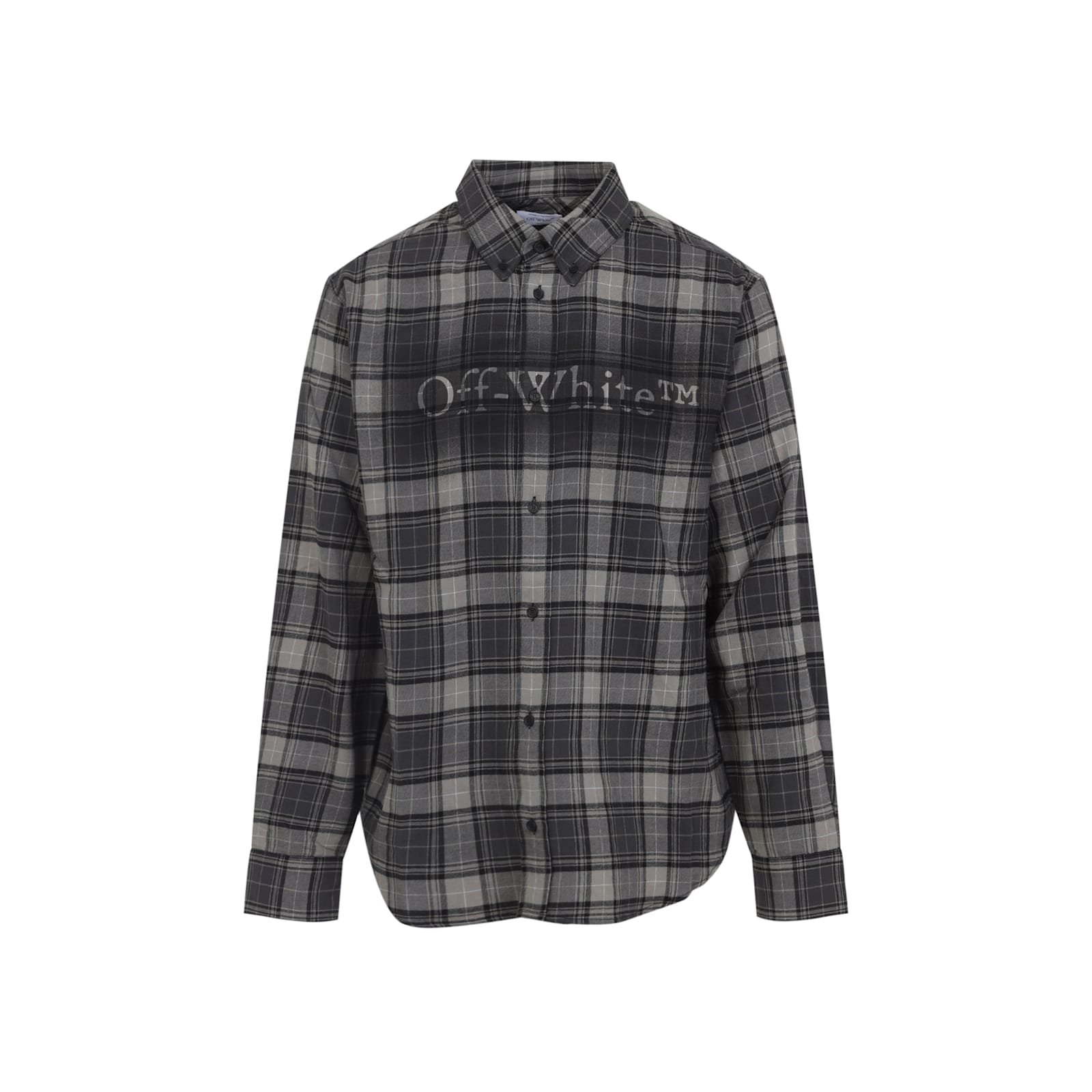 Off-white Dark Grey Cotton Spray Book Check Flan Reg Shirt In Gray
