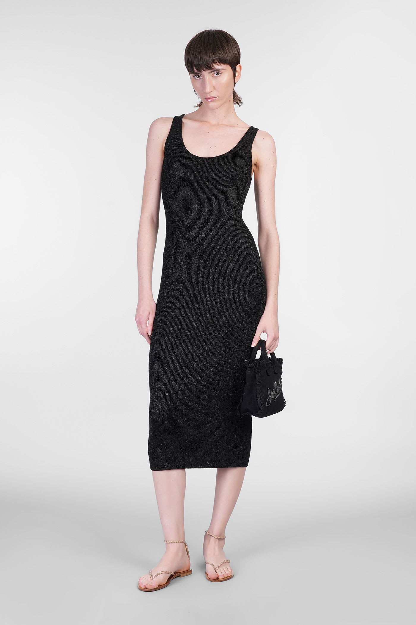 Mc2 Saint Barth Ribbed Sleeveless Midi Dress In Black
